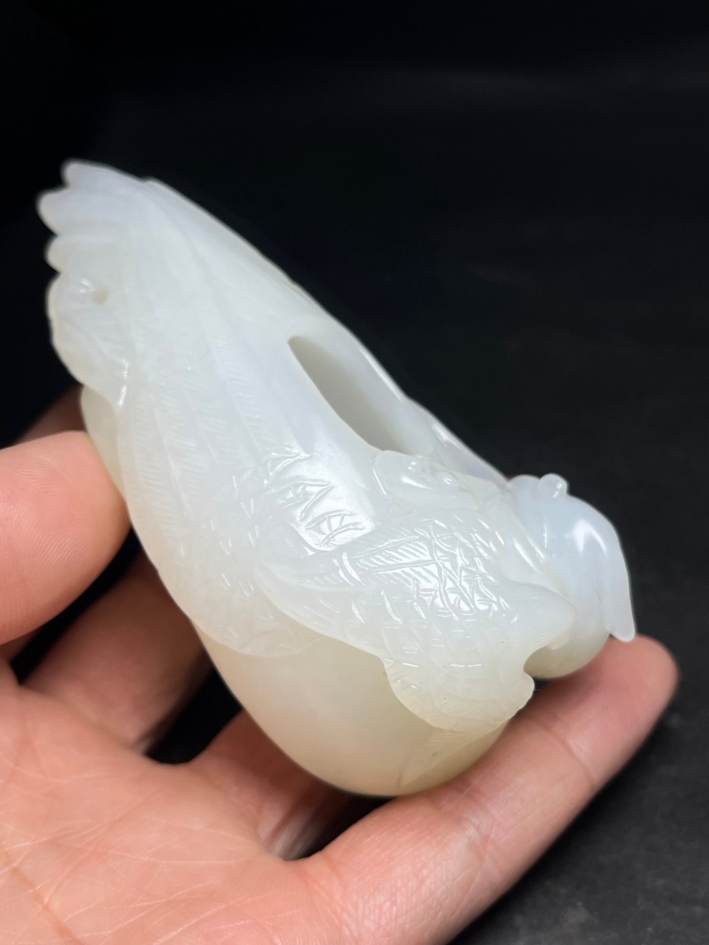 A0769 Chinese Hetian Jade Carved Phoenix Brush Washer