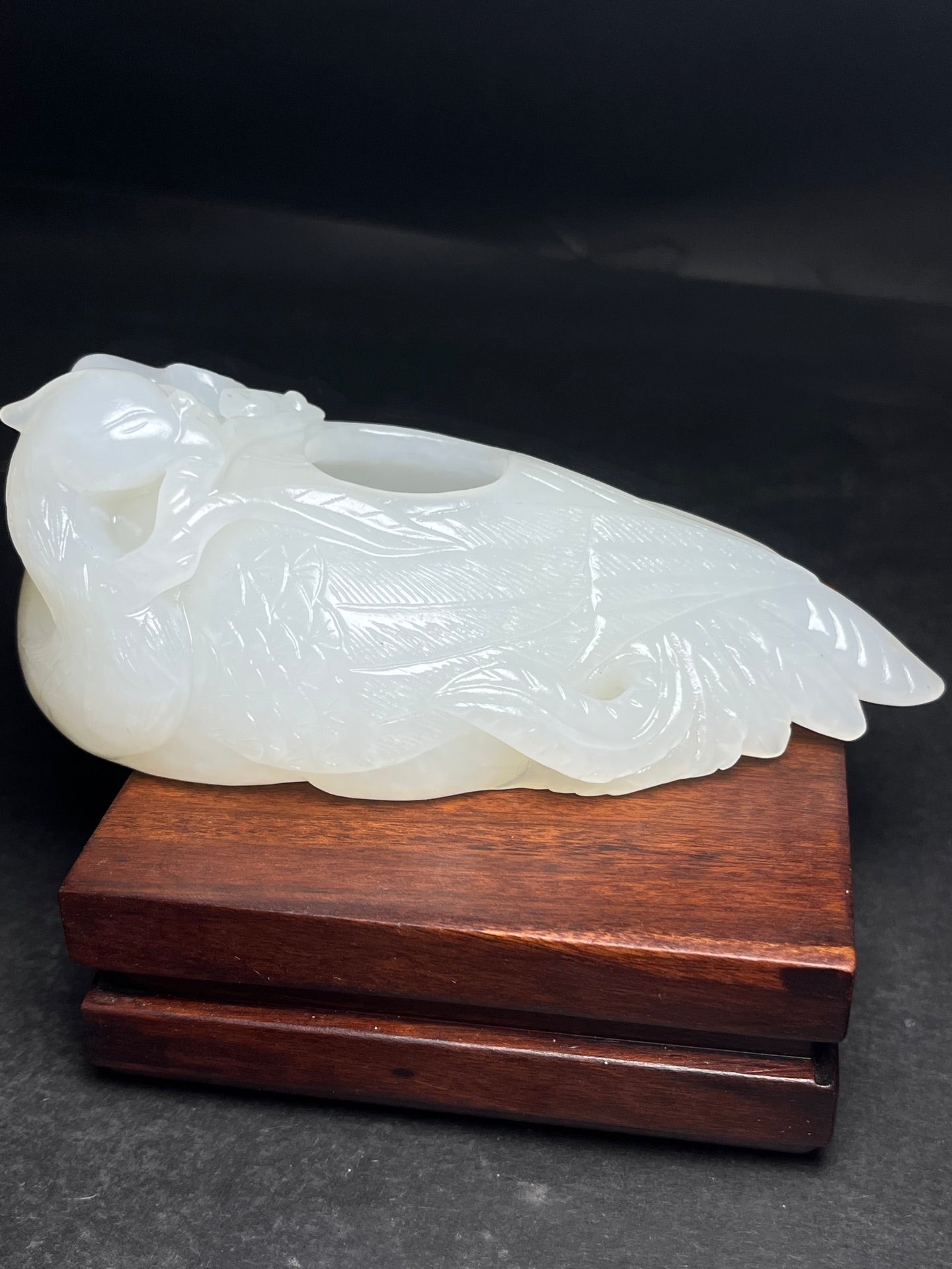 A0769 Chinese Hetian Jade Carved Phoenix Brush Washer