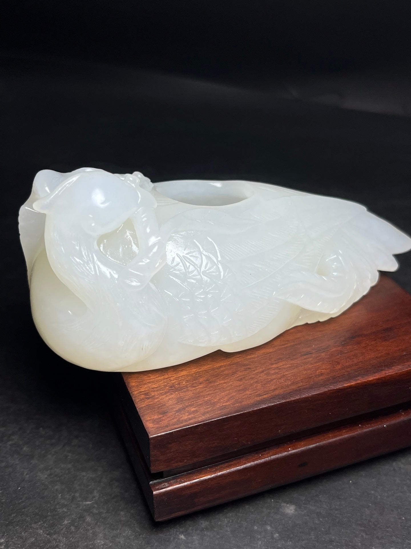 A0769 Chinese Hetian Jade Carved Phoenix Brush Washer