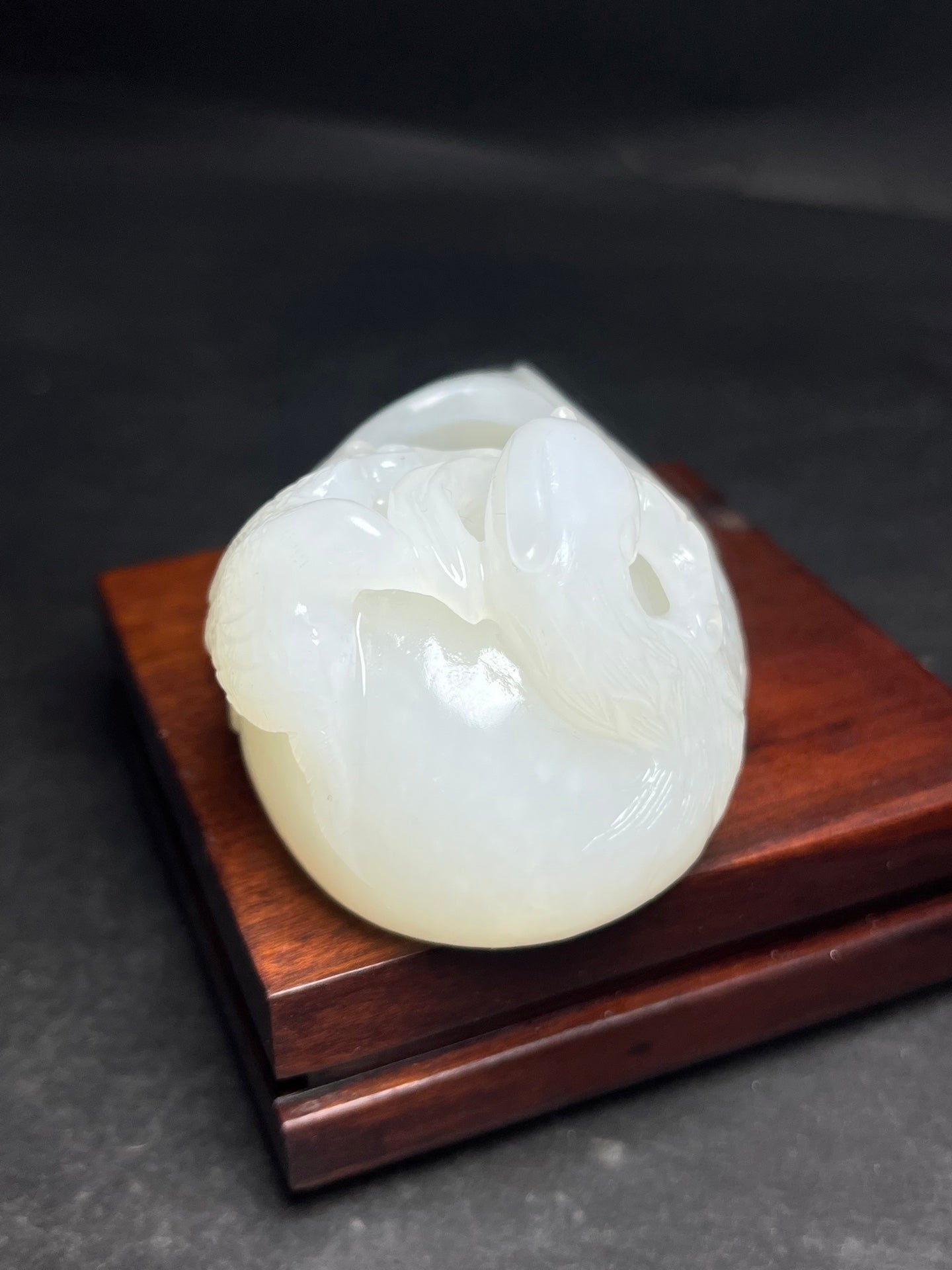 A0769 Chinese Hetian Jade Carved Phoenix Brush Washer