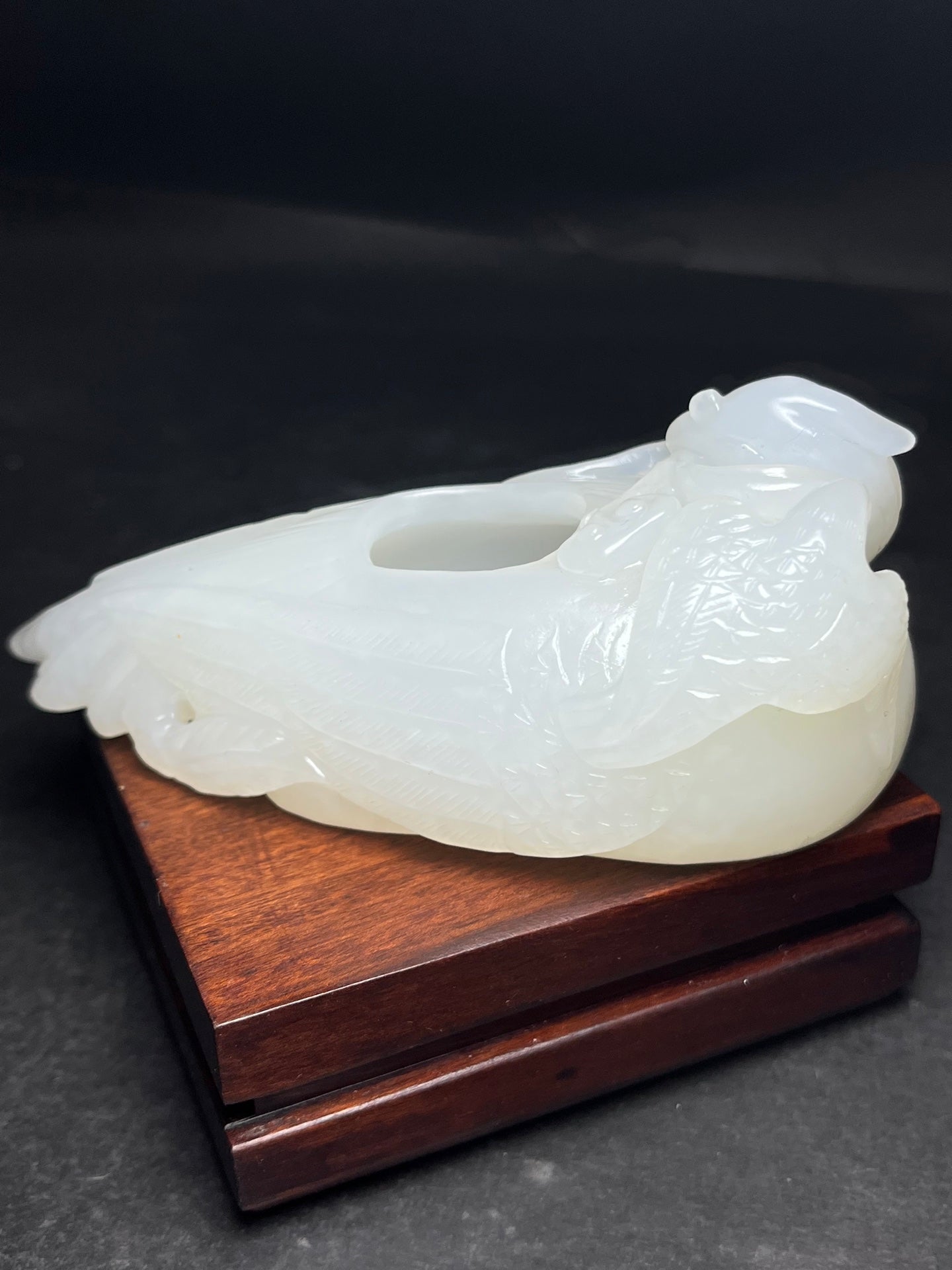 A0769 Chinese Hetian Jade Carved Phoenix Brush Washer