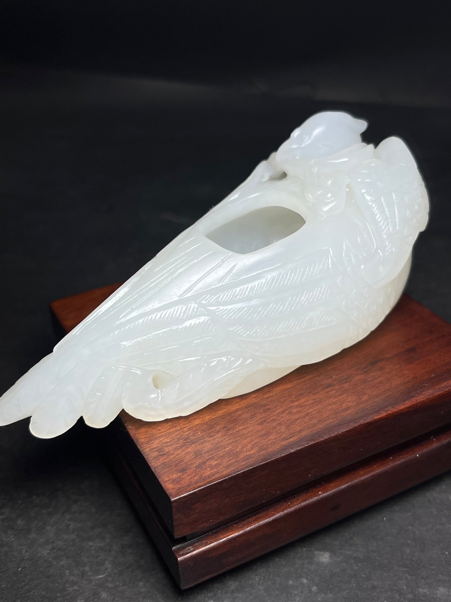 A0769 Chinese Hetian Jade Carved Phoenix Brush Washer
