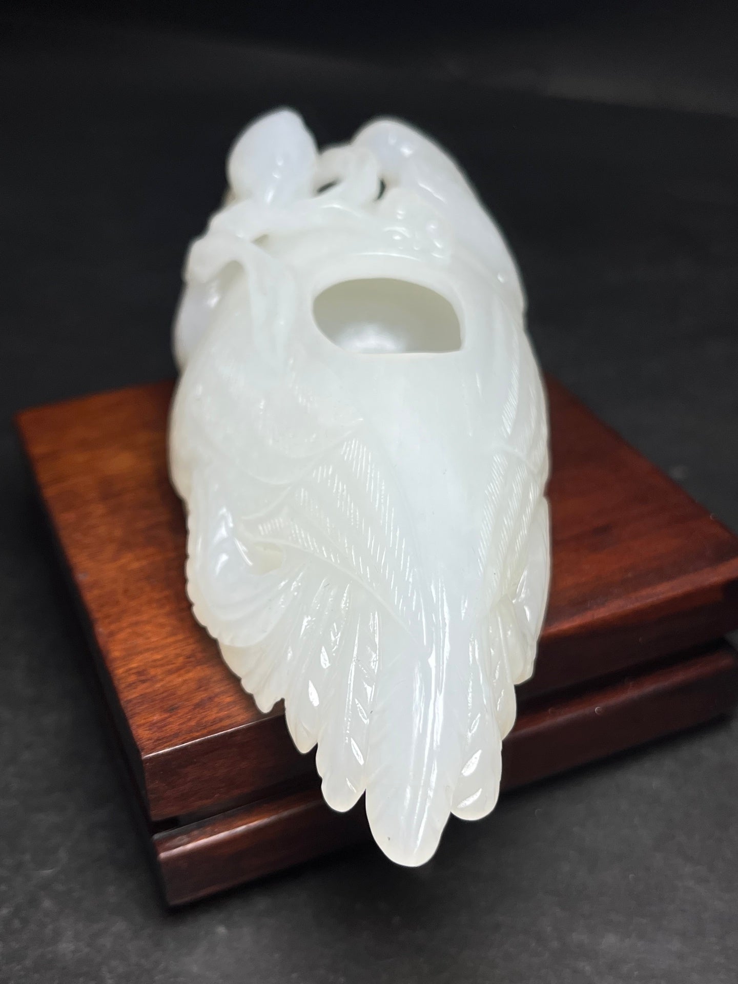 A0769 Chinese Hetian Jade Carved Phoenix Brush Washer