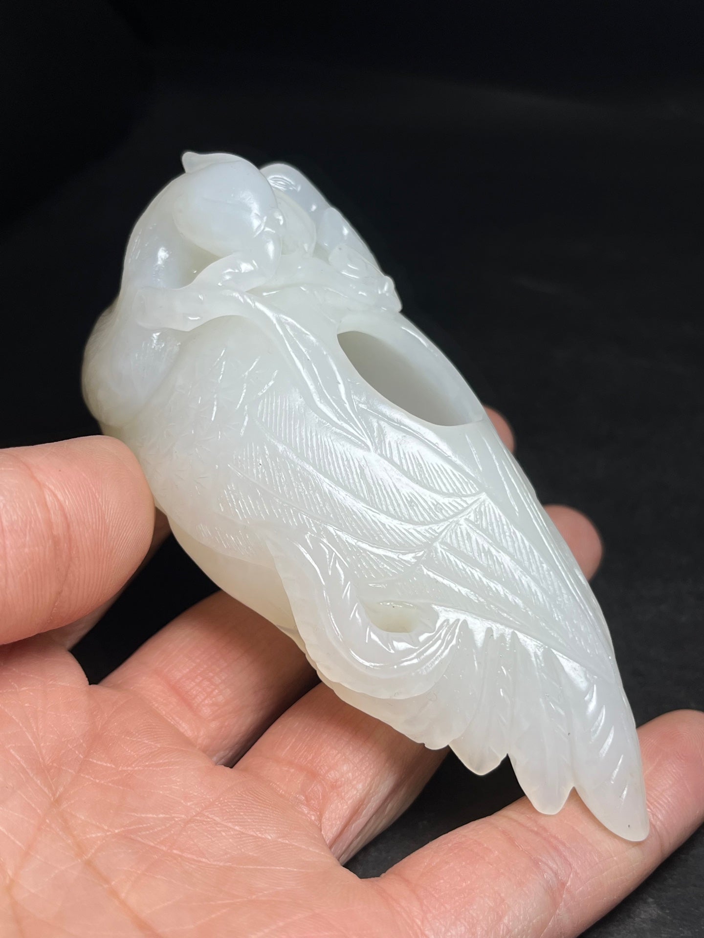 A0769 Chinese Hetian Jade Carved Phoenix Brush Washer