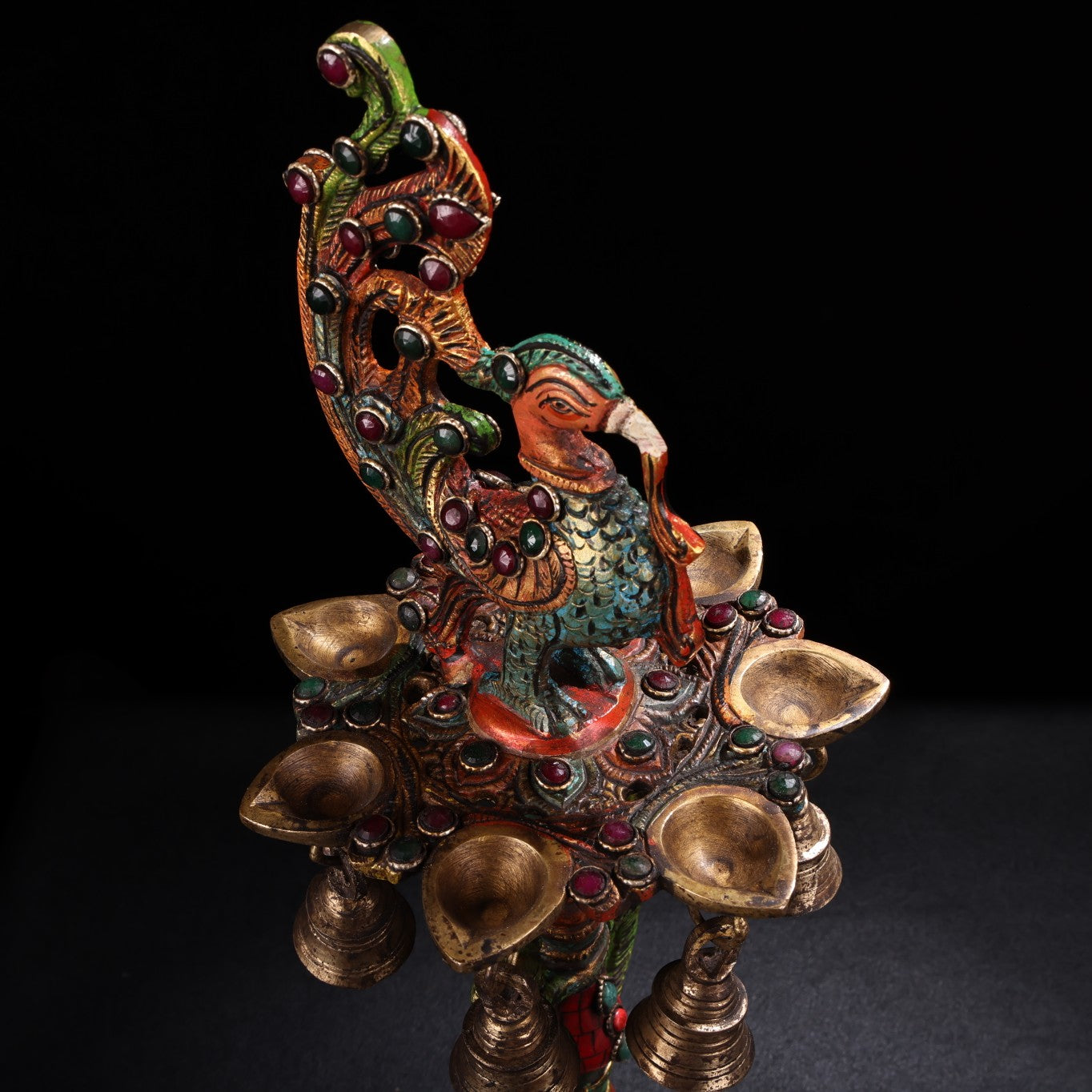 A0770 A Pair Tibetan Buddhism Gilt Gold Copper Inlay Turquoise & Gems Phoenix Candlesticks