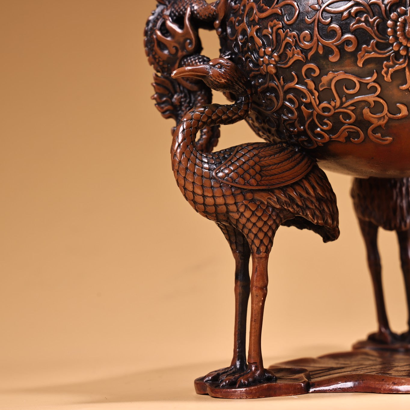 A0775 Vintage Chinese Copper 3 Legs Crane Double Ears Dragon Incense Burner