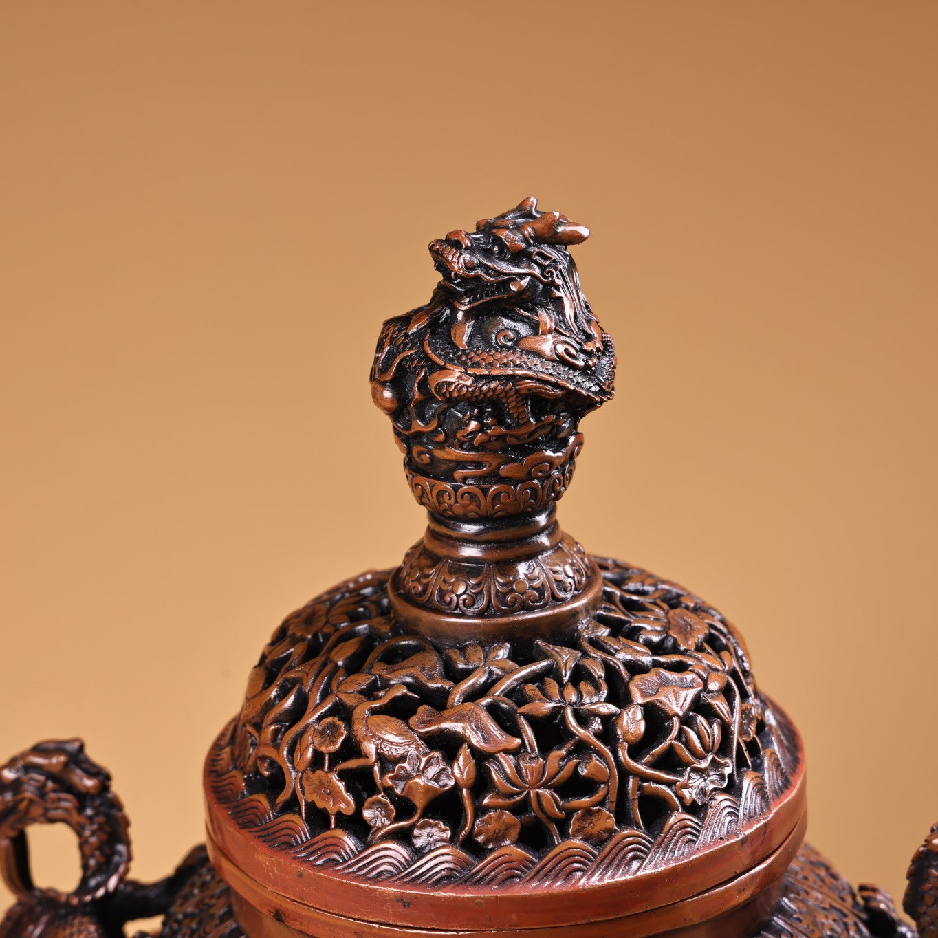 A0775 Vintage Chinese Copper 3 Legs Crane Double Ears Dragon Incense Burner