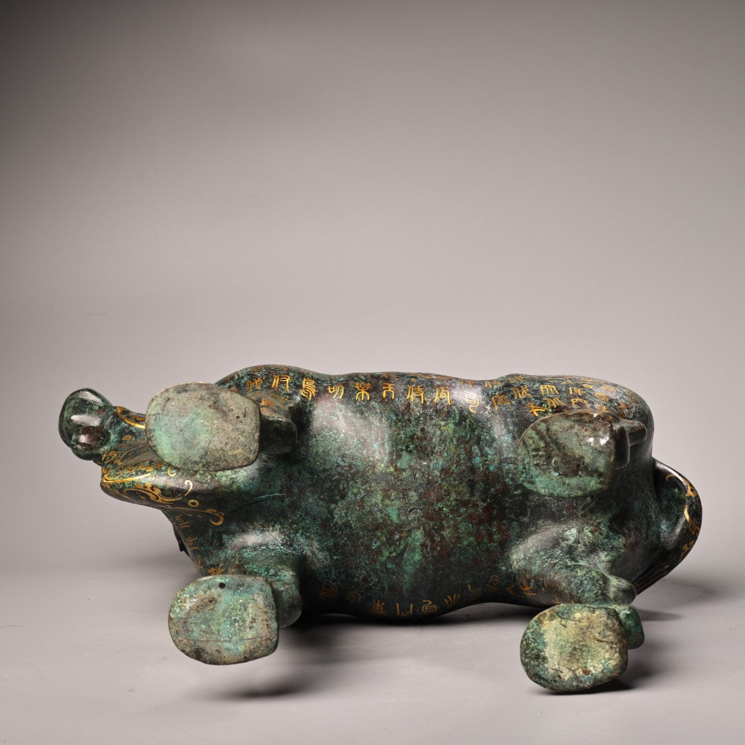 A0779 Vintage Chinese Gilt Gold Bronze Fortune Ox Statue