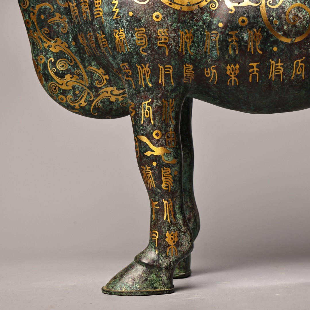 A0779 Vintage Chinese Gilt Gold Bronze Fortune Ox Statue