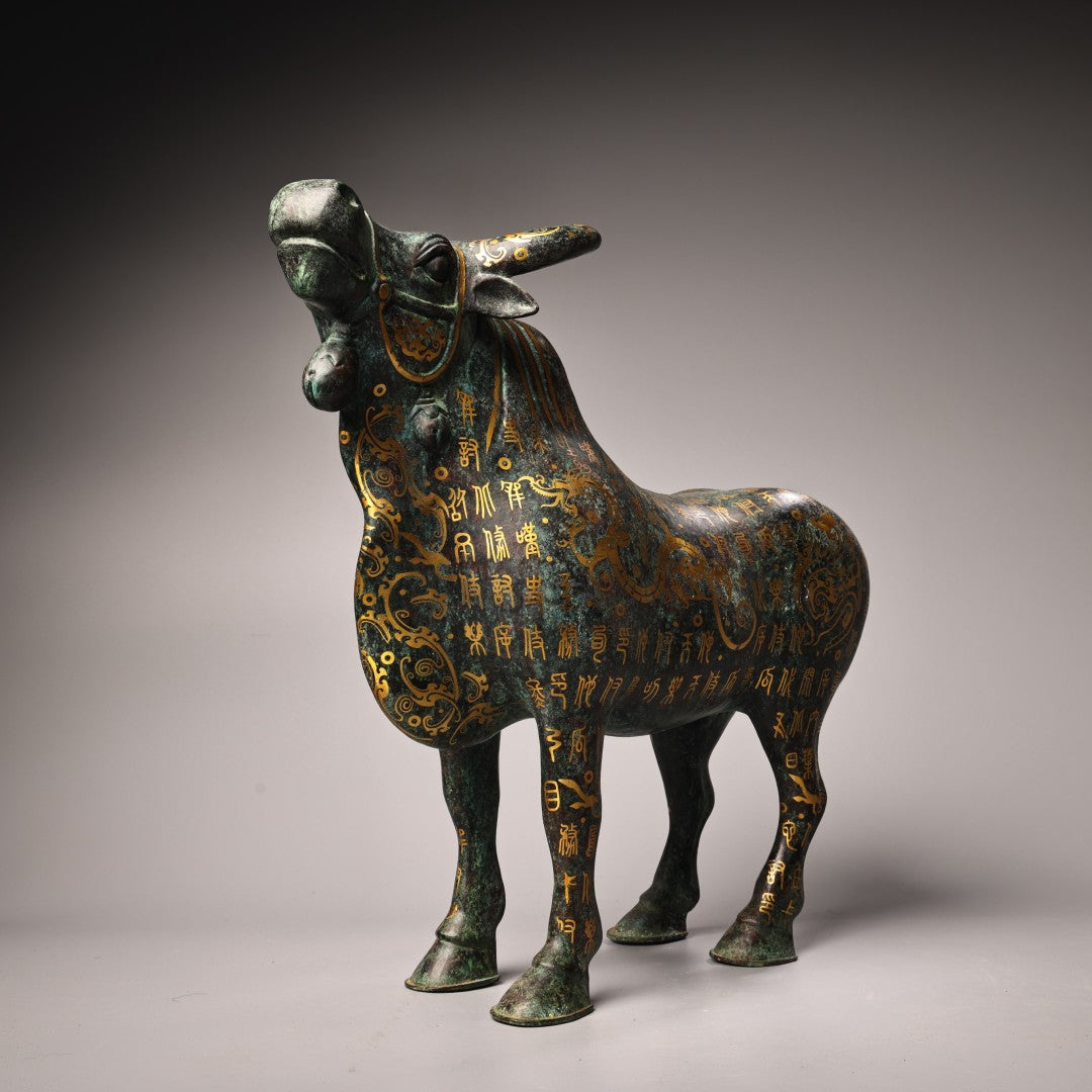 A0779 Vintage Chinese Gilt Gold Bronze Fortune Ox Statue
