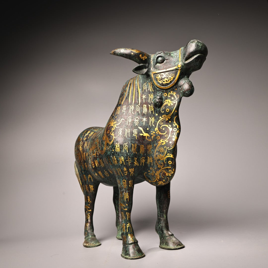 A0779 Vintage Chinese Gilt Gold Bronze Fortune Ox Statue