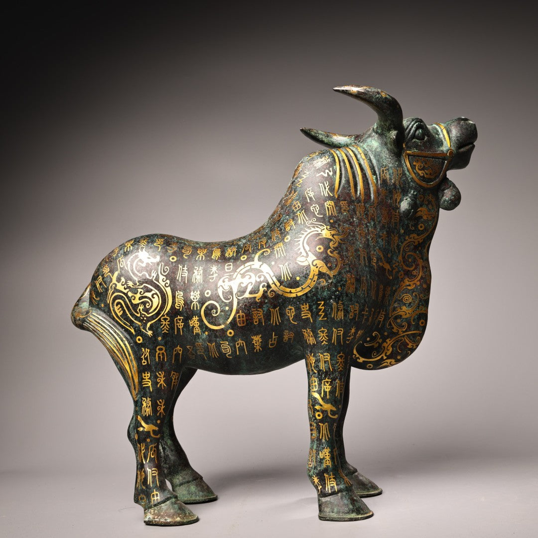 A0779 Vintage Chinese Gilt Gold Bronze Fortune Ox Statue