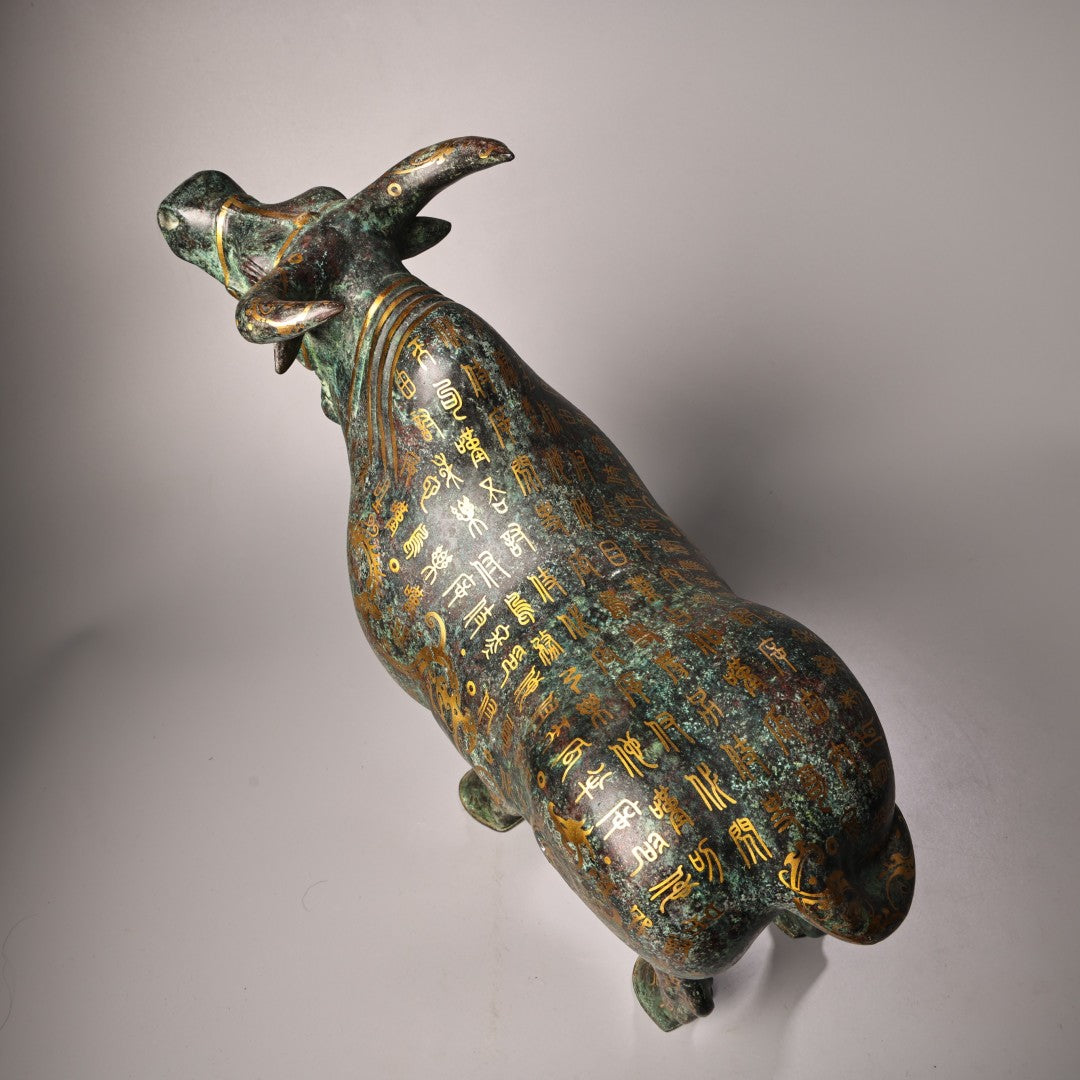 A0779 Vintage Chinese Gilt Gold Bronze Fortune Ox Statue