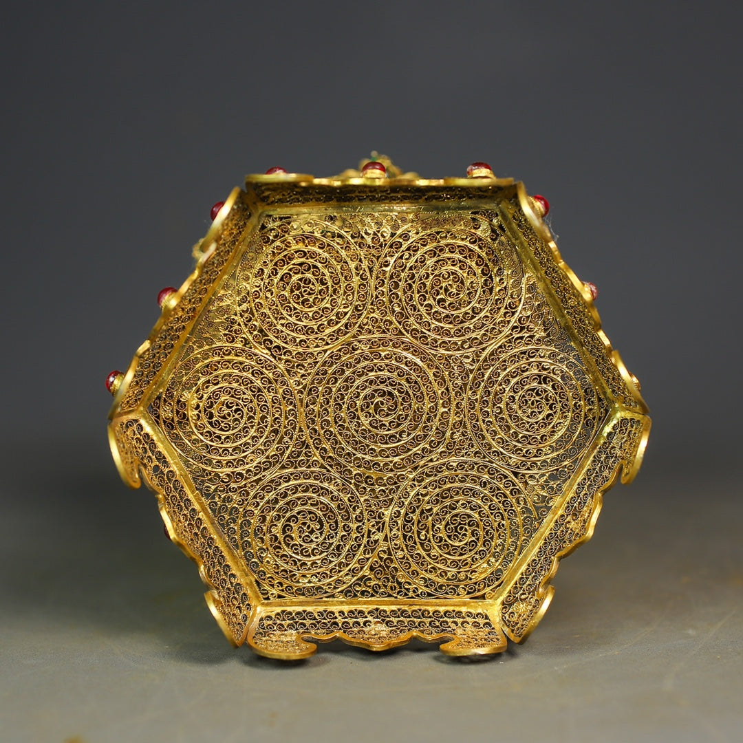 A0782 Exquisite Chinese Gold Wires Enamel Inlay Gem Pagoda Statue
