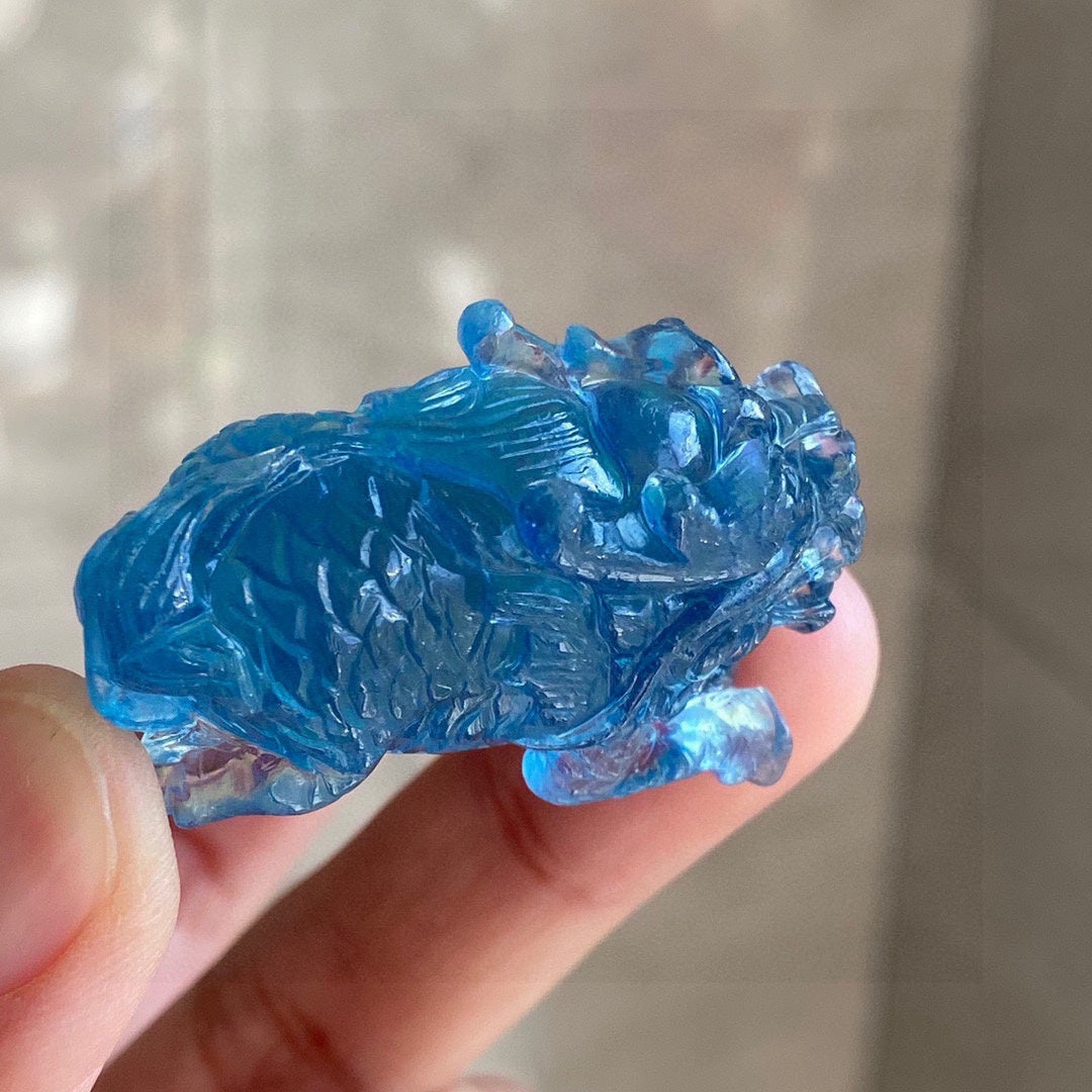 A0784 Beautiful Aquamarine Carved Kylin Pendant