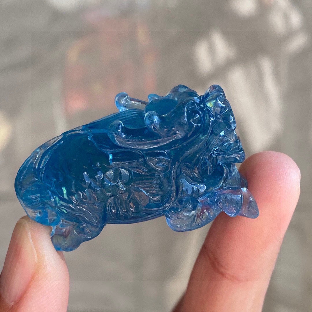 A0784 Beautiful Aquamarine Carved Kylin Pendant