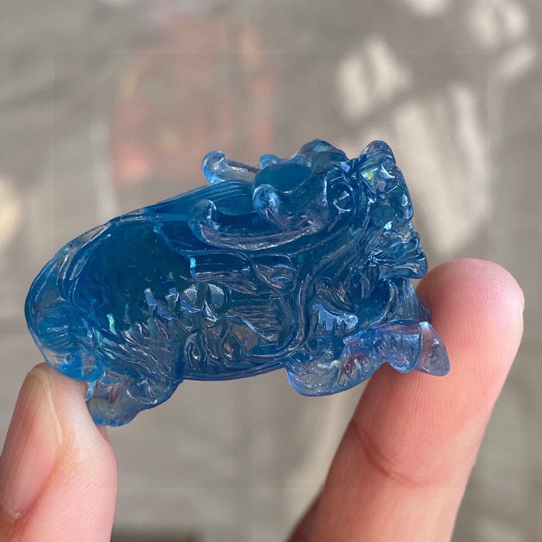 A0784 Beautiful Aquamarine Carved Kylin Pendant