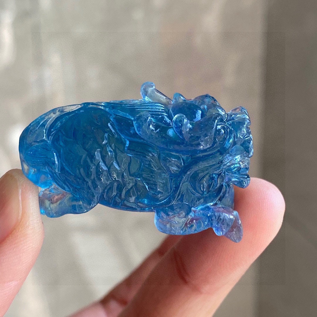 A0784 Beautiful Aquamarine Carved Kylin Pendant