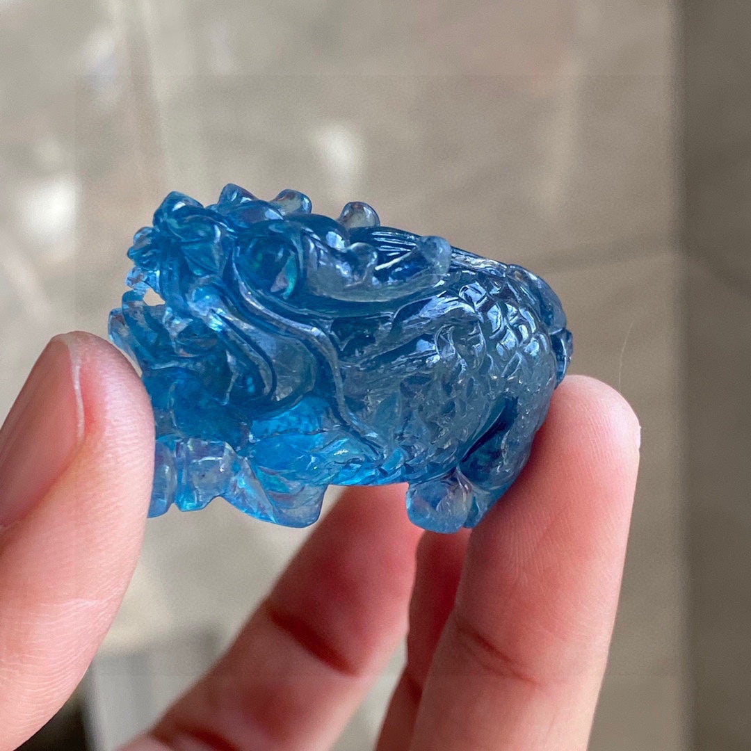 A0784 Beautiful Aquamarine Carved Kylin Pendant