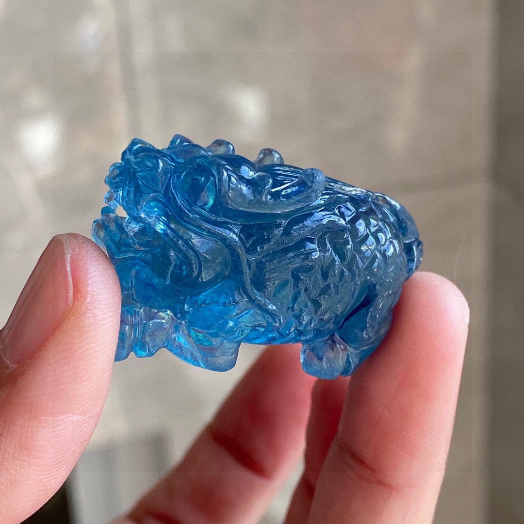 A0784 Beautiful Aquamarine Carved Kylin Pendant
