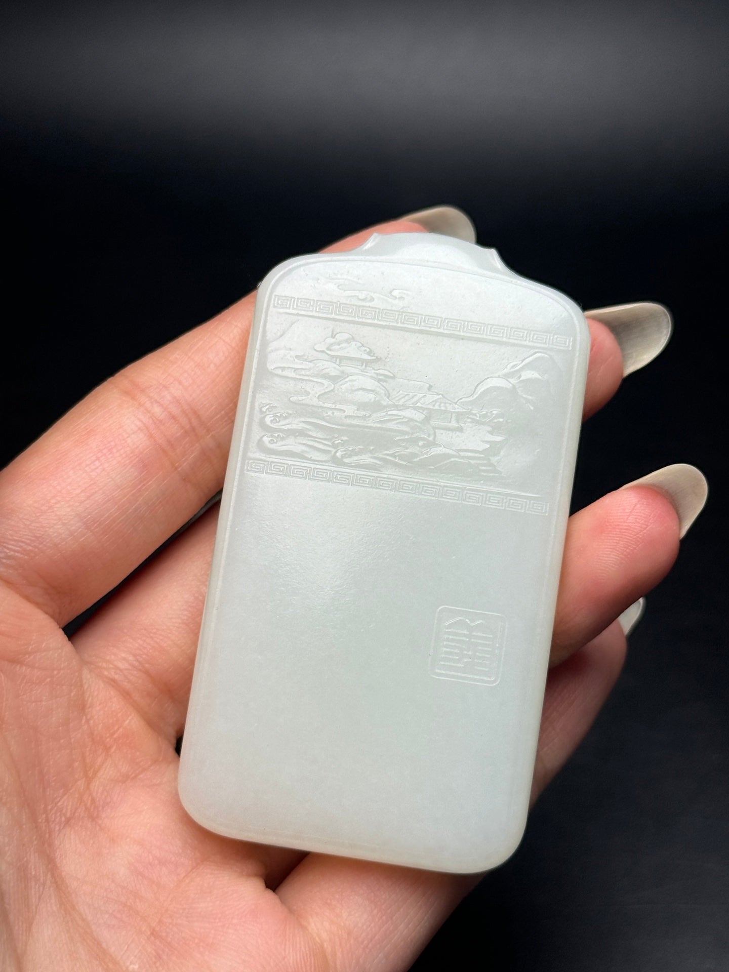 A0786 Chinese Natural Hetian Jade Low Relief General Guangong Design Pendant