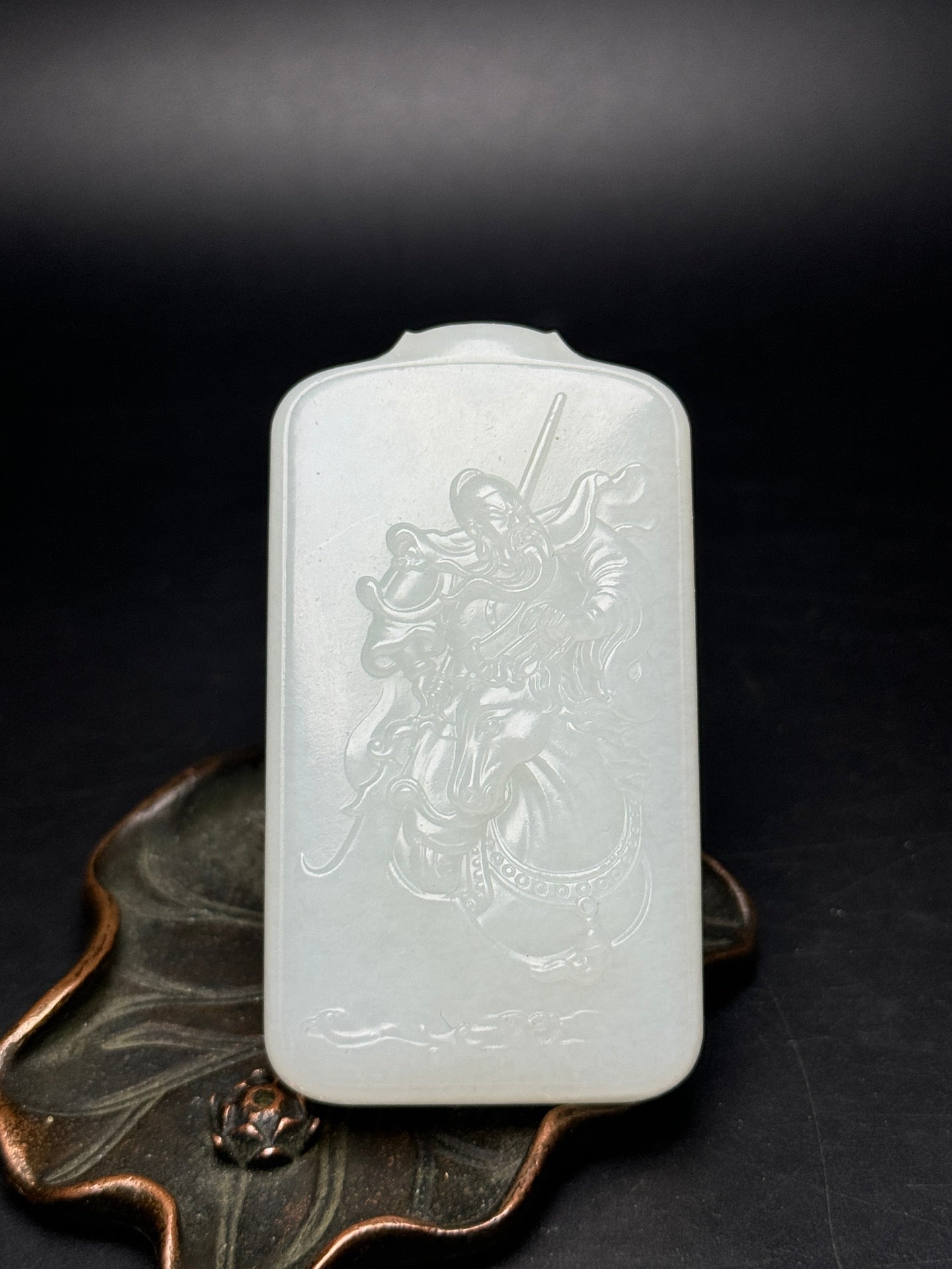 A0786 Chinese Natural Hetian Jade Low Relief General Guangong Design Pendant