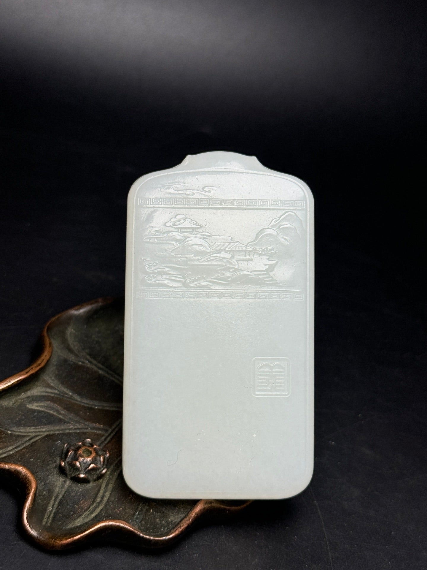 A0786 Chinese Natural Hetian Jade Low Relief General Guangong Design Pendant