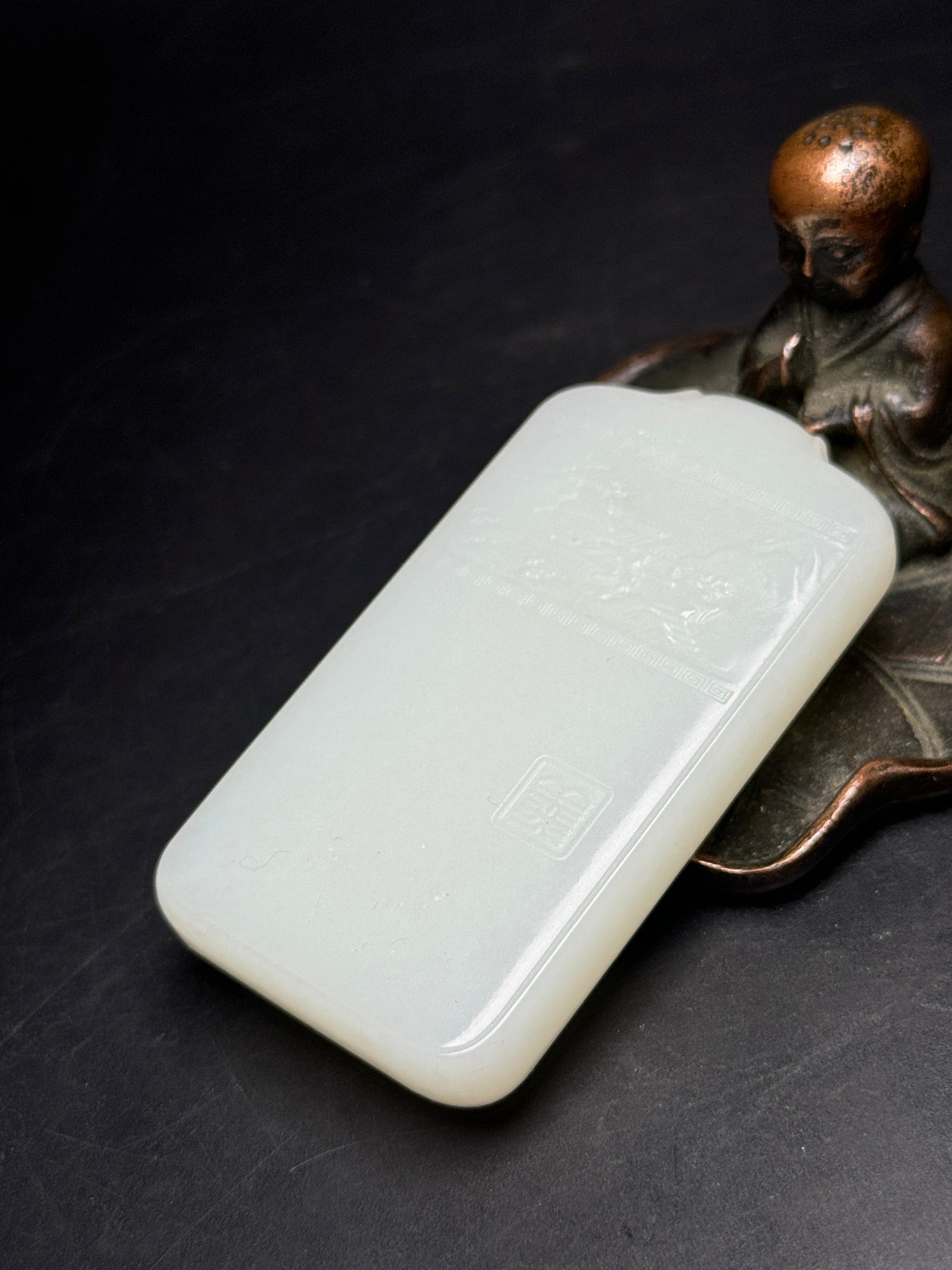 A0786 Chinese Natural Hetian Jade Low Relief General Guangong Design Pendant