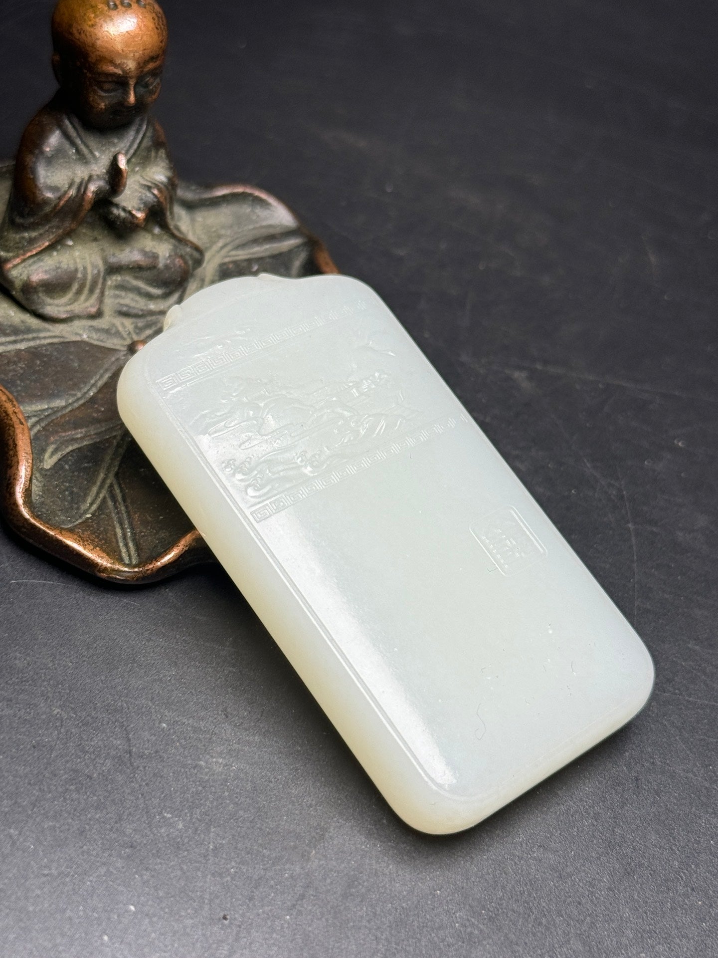 A0786 Chinese Natural Hetian Jade Low Relief General Guangong Design Pendant