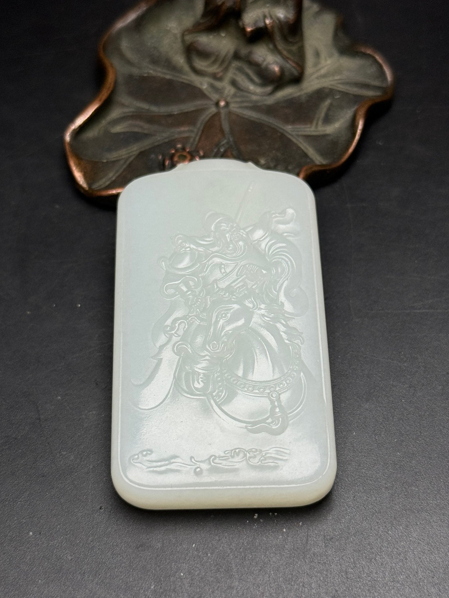 A0786 Chinese Natural Hetian Jade Low Relief General Guangong Design Pendant