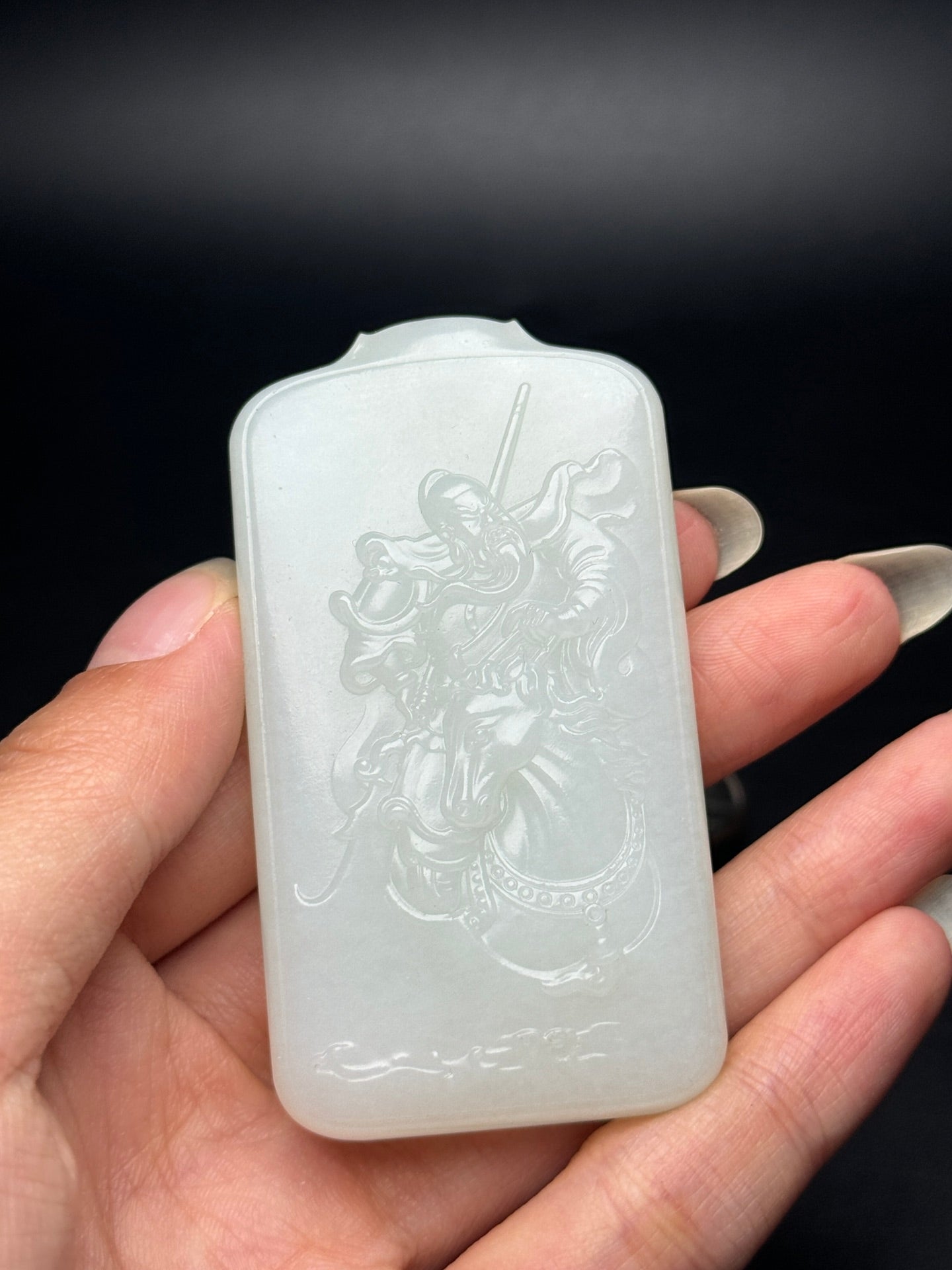A0786 Chinese Natural Hetian Jade Low Relief General Guangong Design Pendant