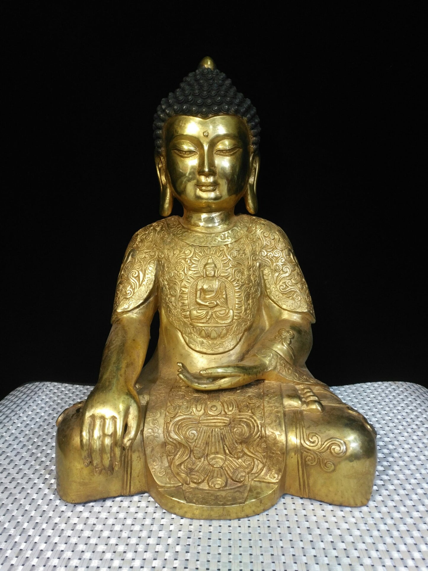 A0788 Vintage Chinese Gilt Gold Bronze Siddhartha Buddha Statue