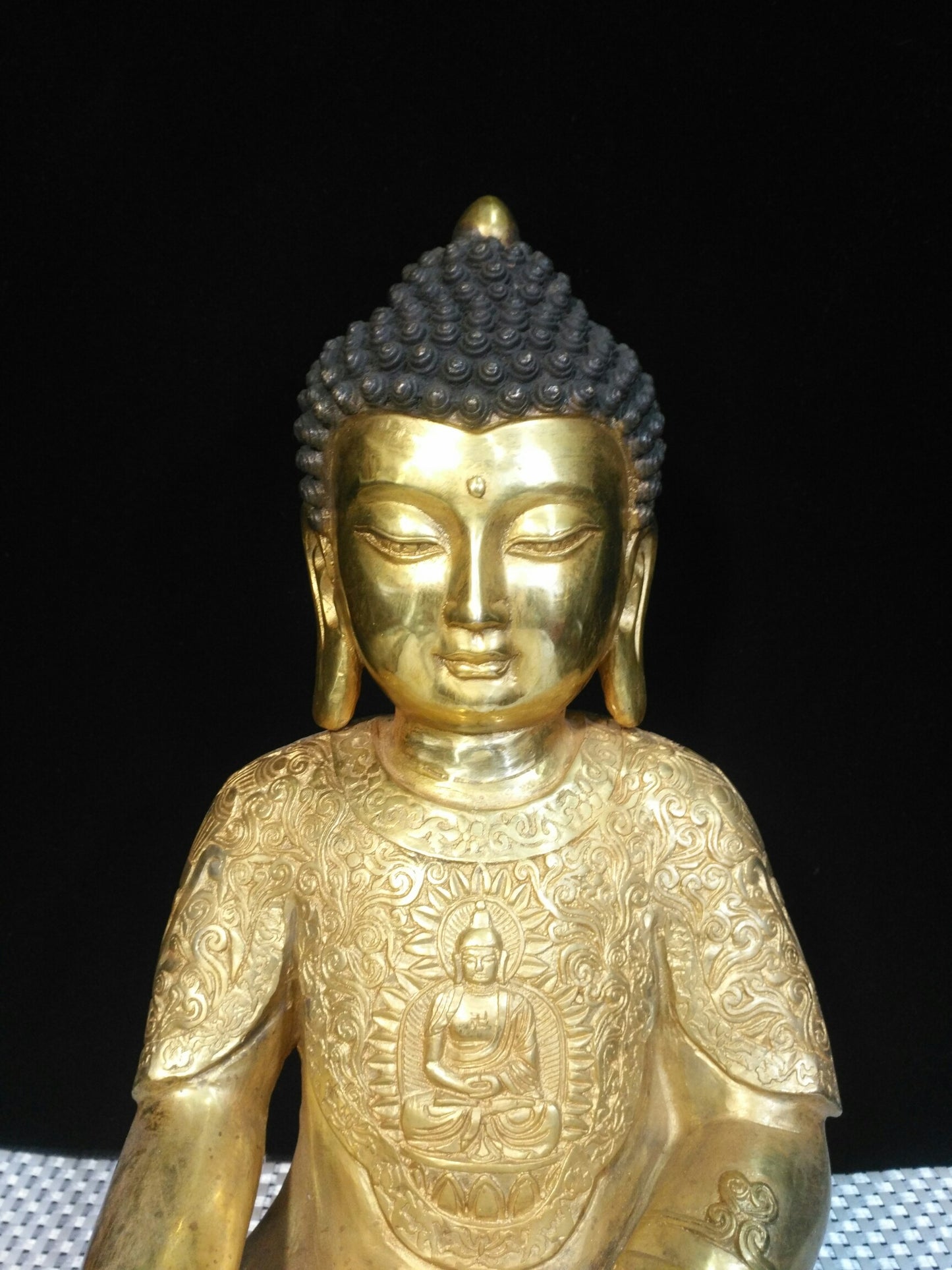A0788 Vintage Chinese Gilt Gold Bronze Siddhartha Buddha Statue