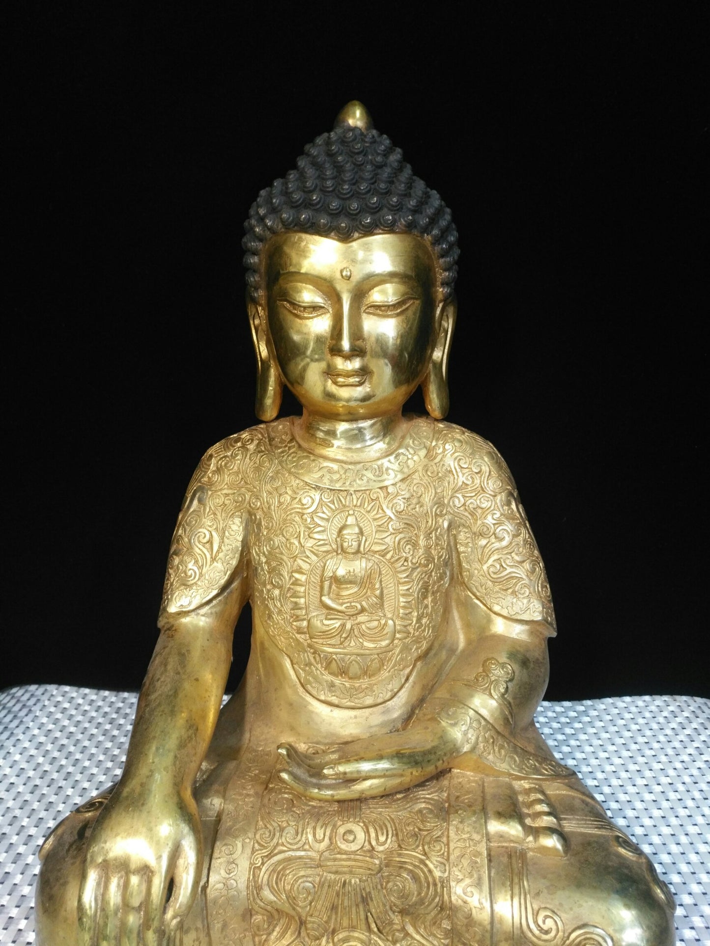 A0788 Vintage Chinese Gilt Gold Bronze Siddhartha Buddha Statue