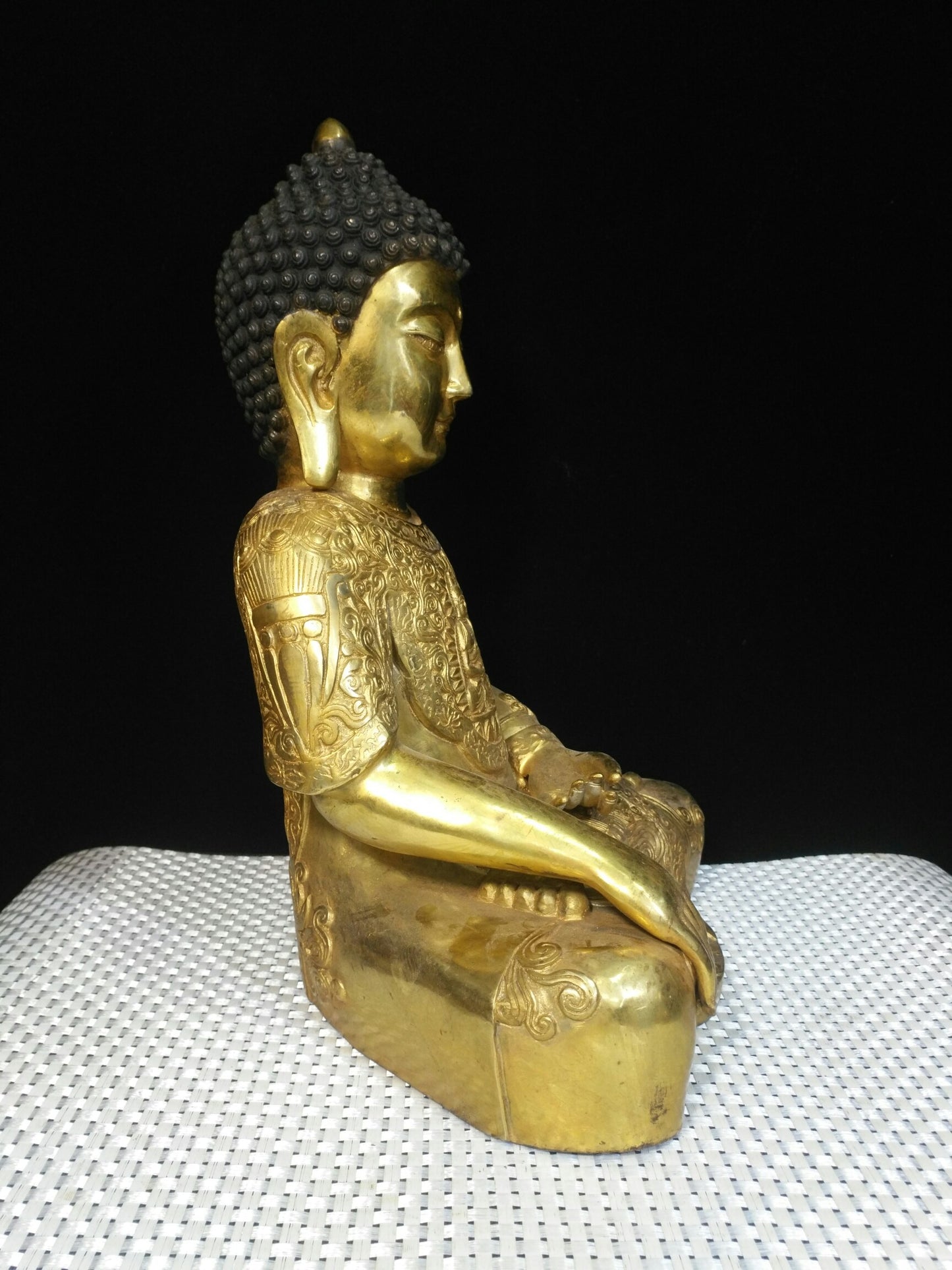 A0788 Vintage Chinese Gilt Gold Bronze Siddhartha Buddha Statue