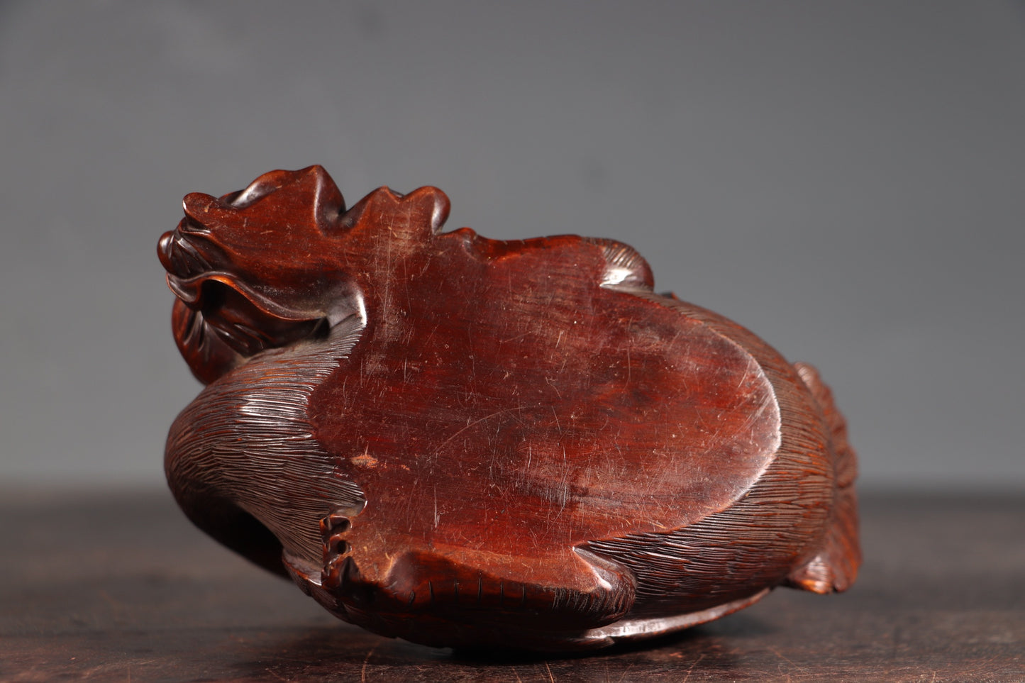 A0794 Antique Chinese Boxwood Wood Carved Duck & Urchin Statue