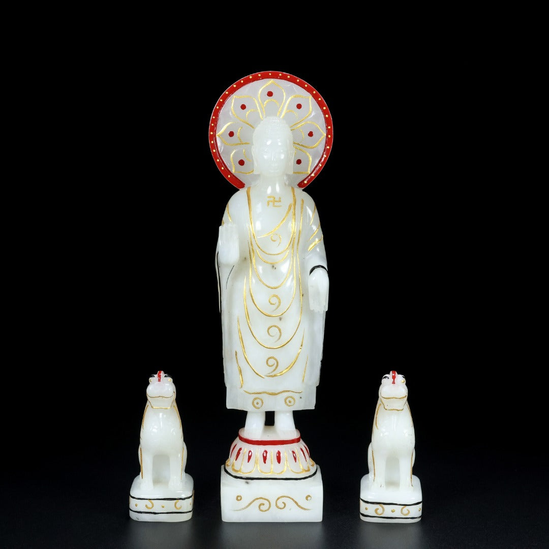 A0797 A Set Exquisite Chinese Gilt Gold White Hetian Jade Carved Siddhartha Buddha Statue & Beast Seal & Incense Burner