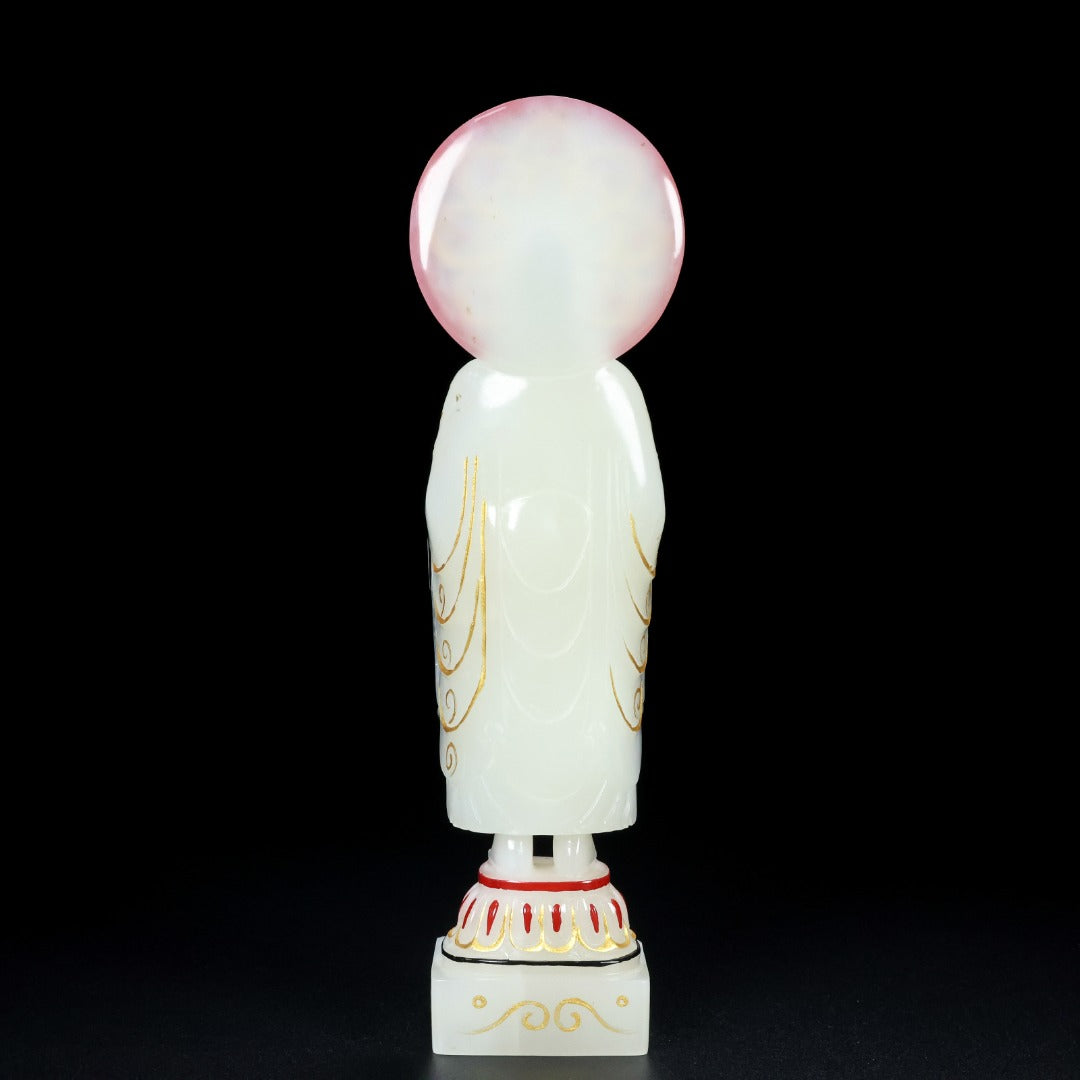 A0797 A Set Exquisite Chinese Gilt Gold White Hetian Jade Carved Siddhartha Buddha Statue & Beast Seal & Incense Burner