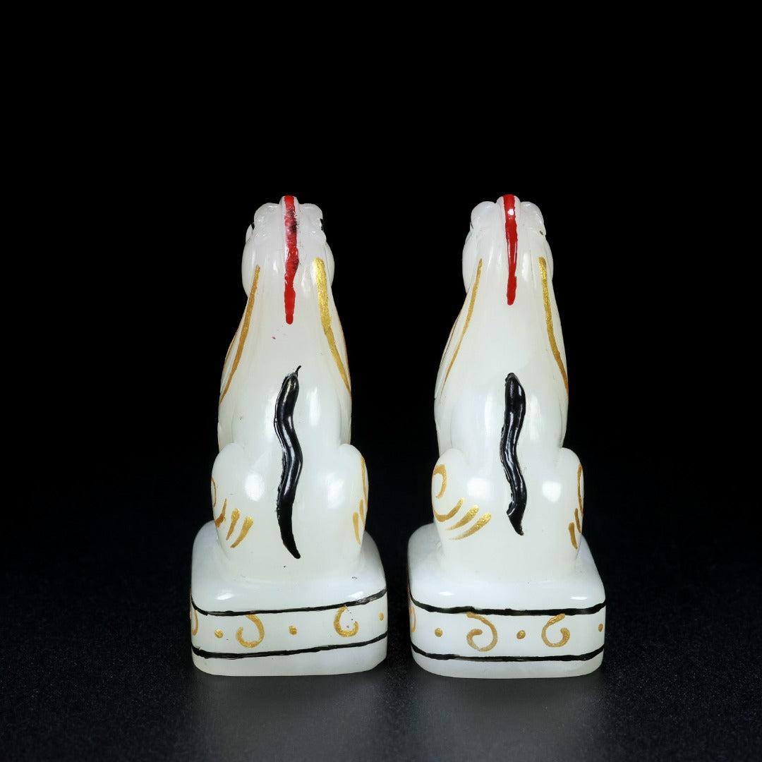 A0797 A Set Exquisite Chinese Gilt Gold White Hetian Jade Carved Siddhartha Buddha Statue & Beast Seal & Incense Burner