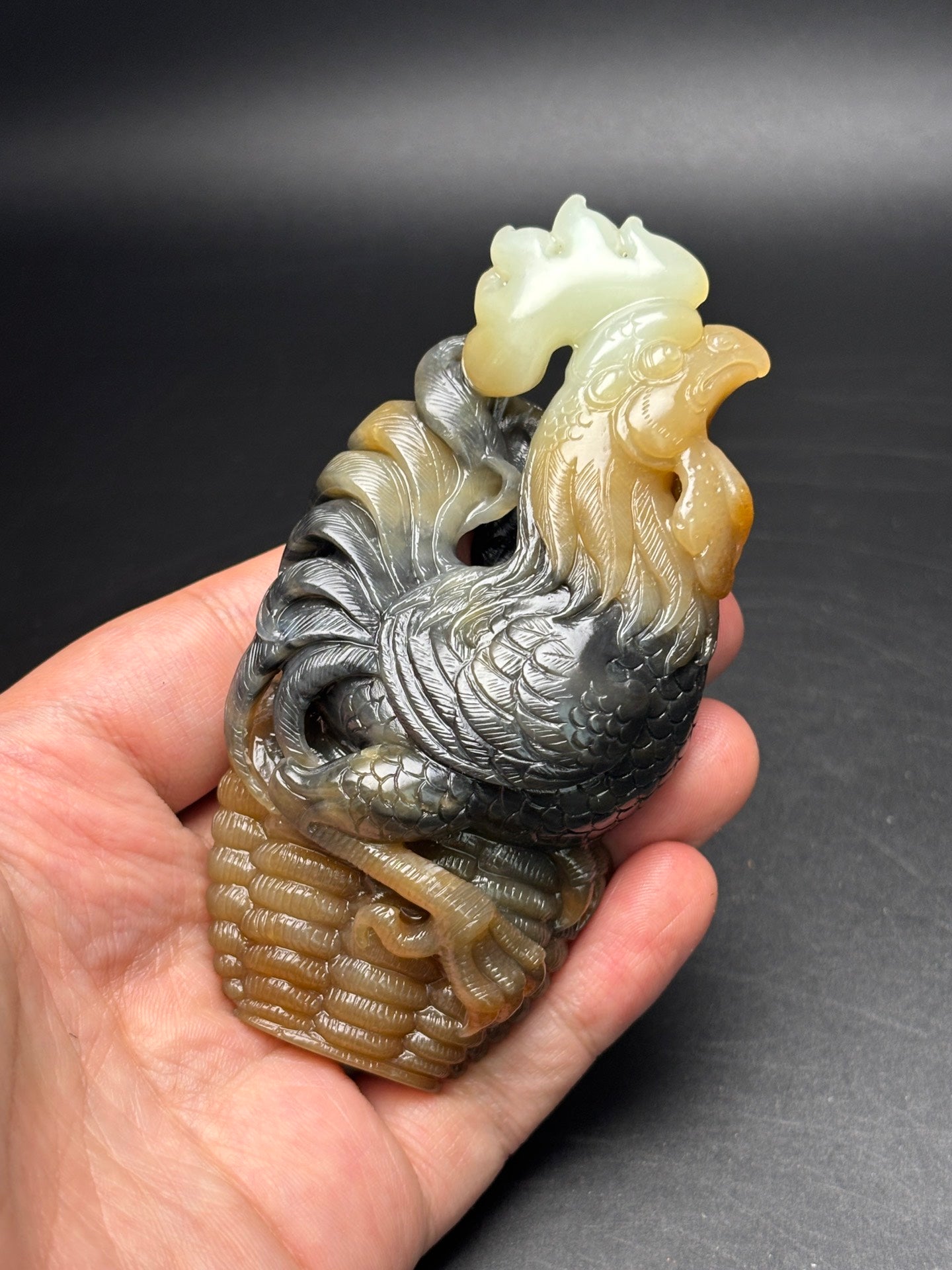 A0800 Chinese Hetian Jade Carved Rooster Statue