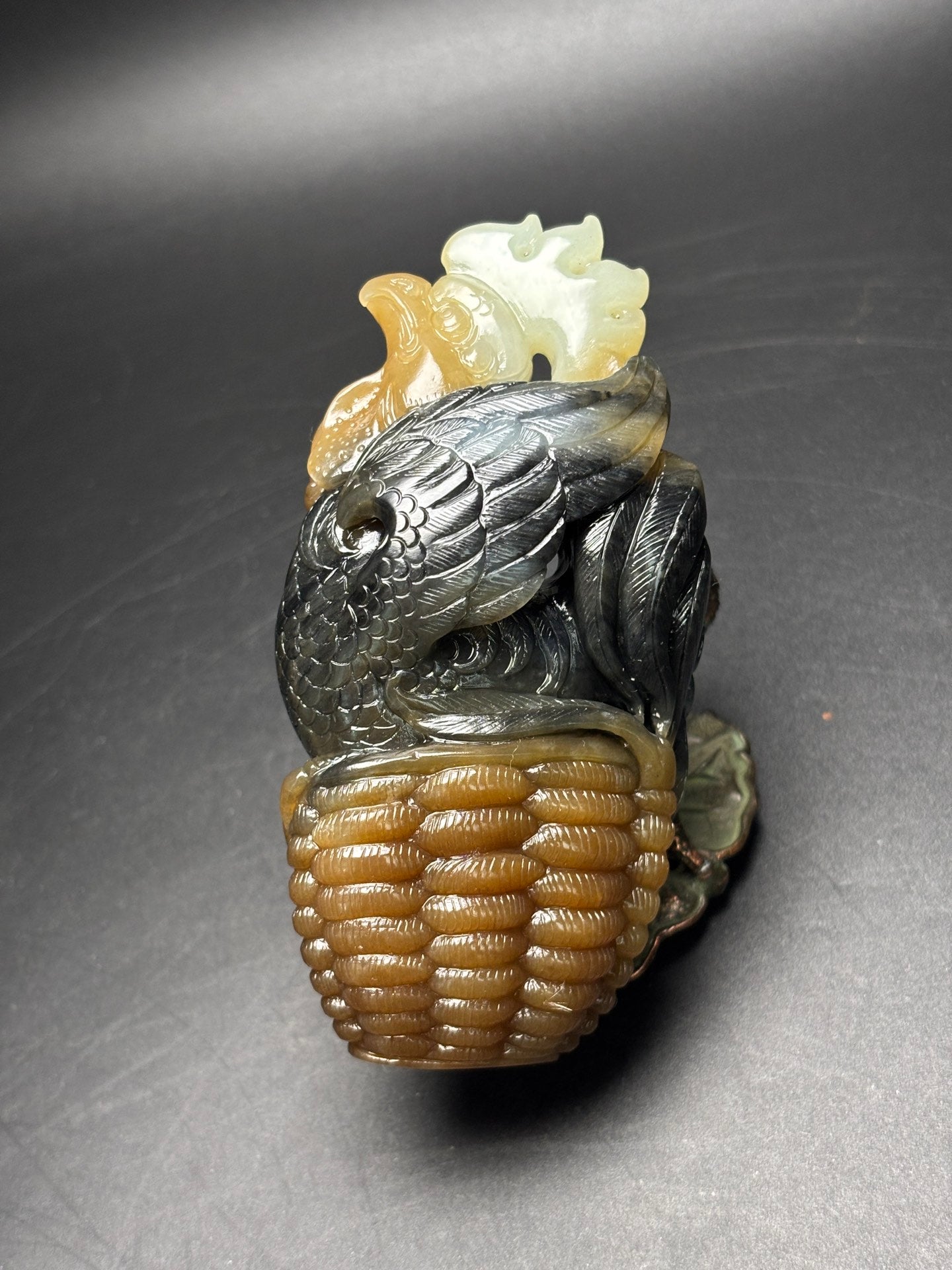 A0800 Chinese Hetian Jade Carved Rooster Statue
