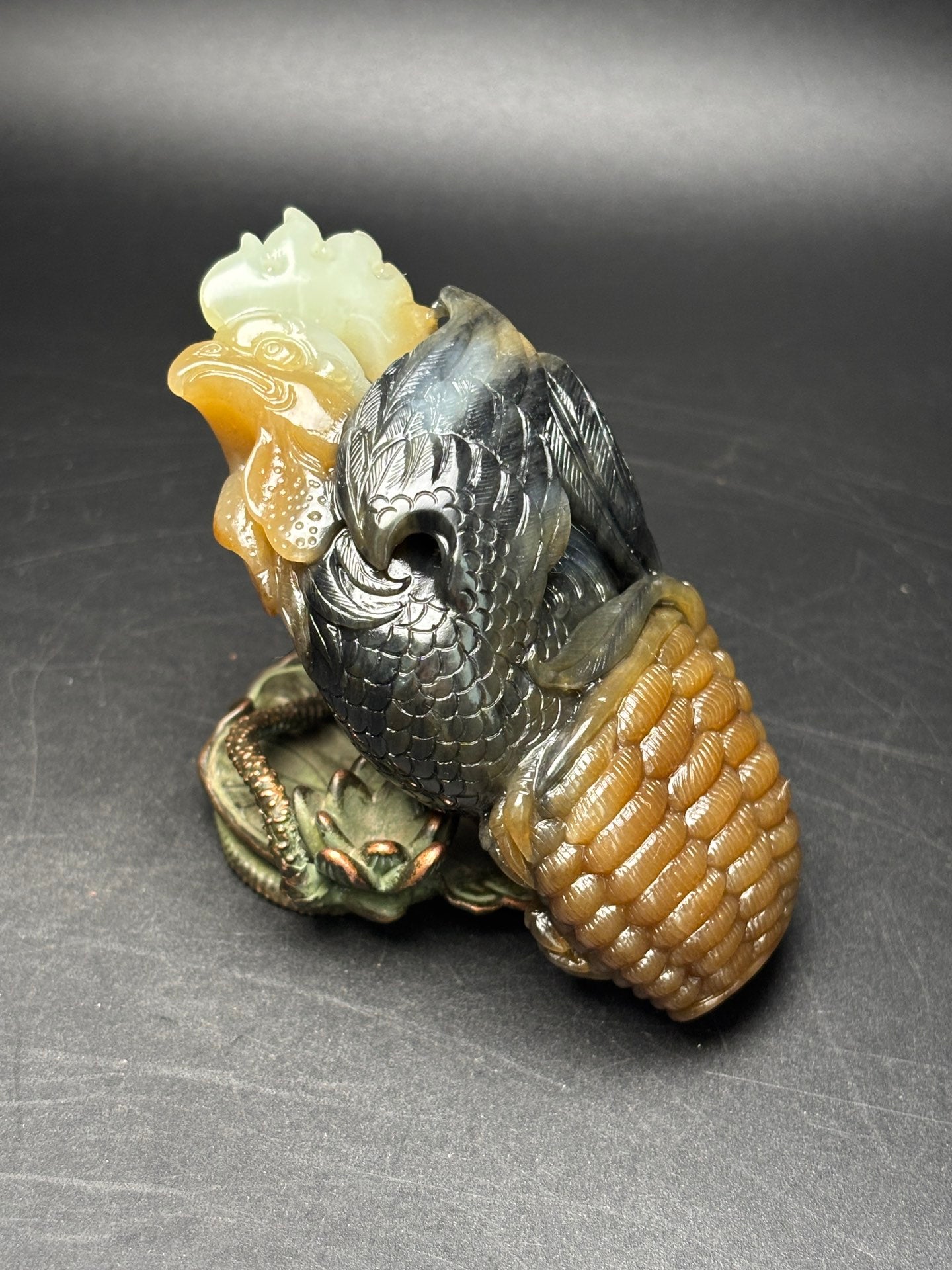 A0800 Chinese Hetian Jade Carved Rooster Statue