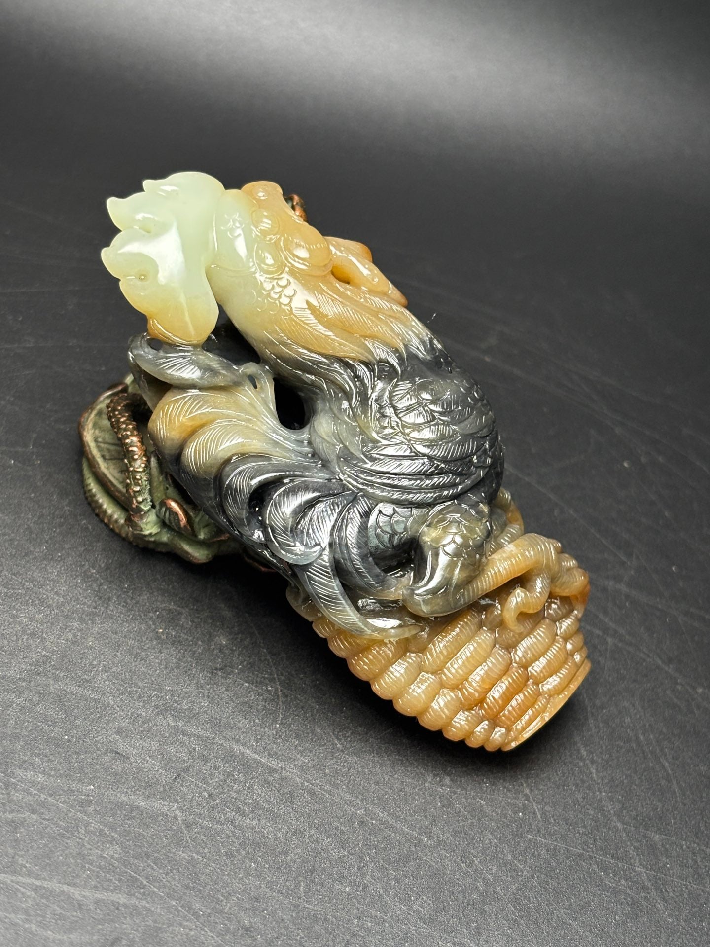 A0800 Chinese Hetian Jade Carved Rooster Statue