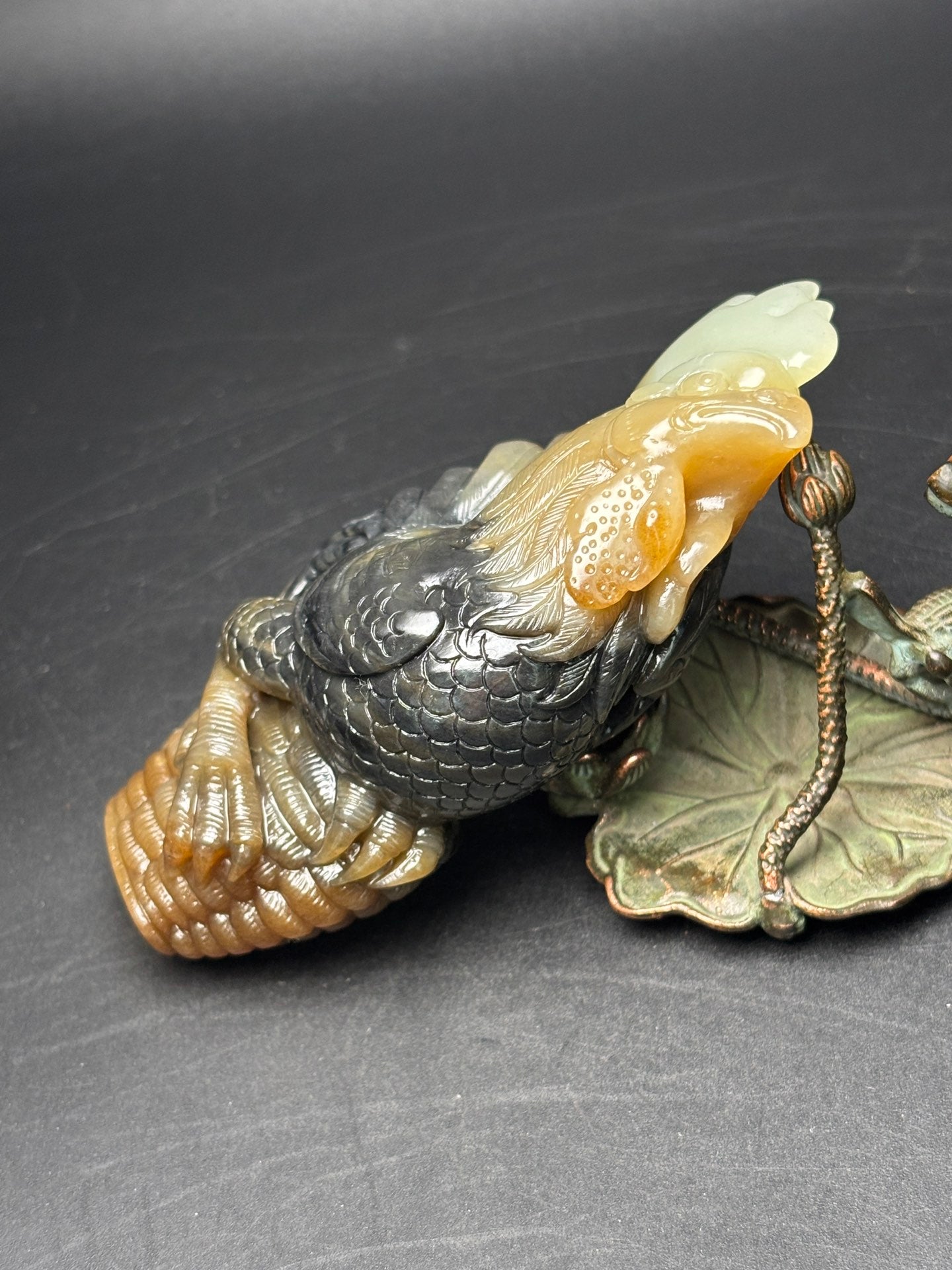 A0800 Chinese Hetian Jade Carved Rooster Statue