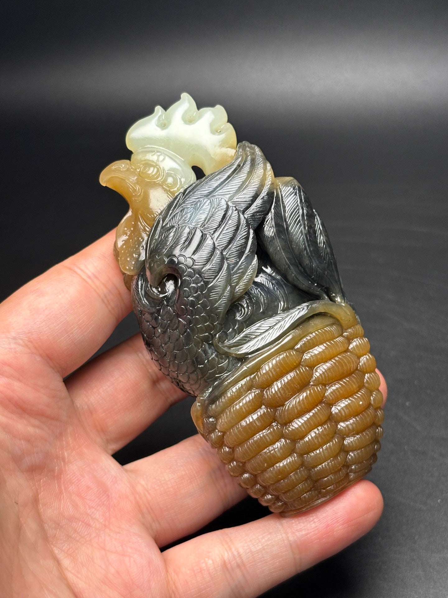 A0800 Chinese Hetian Jade Carved Rooster Statue
