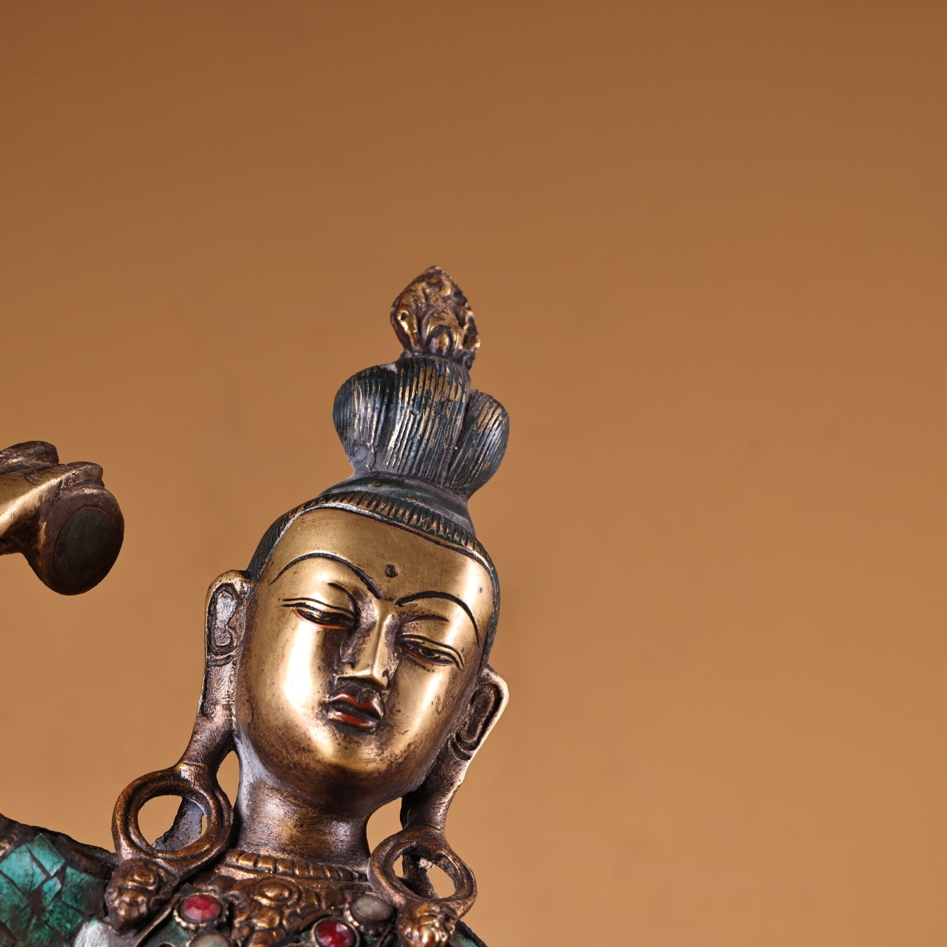 A0805 Tibetan Buddhism Gilt Gold Copper Inlay Turquoise & Gems Tara Statue