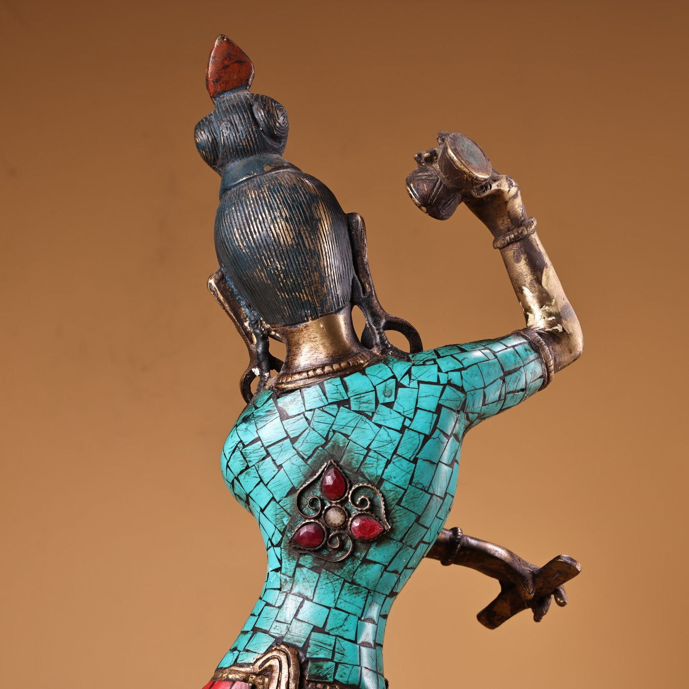 A0805 Tibetan Buddhism Gilt Gold Copper Inlay Turquoise & Gems Tara Statue
