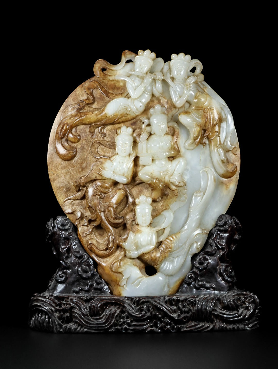 A0806 Superb Vintage Chinese Hetian Jade Carved Feitian Female Deity Statue