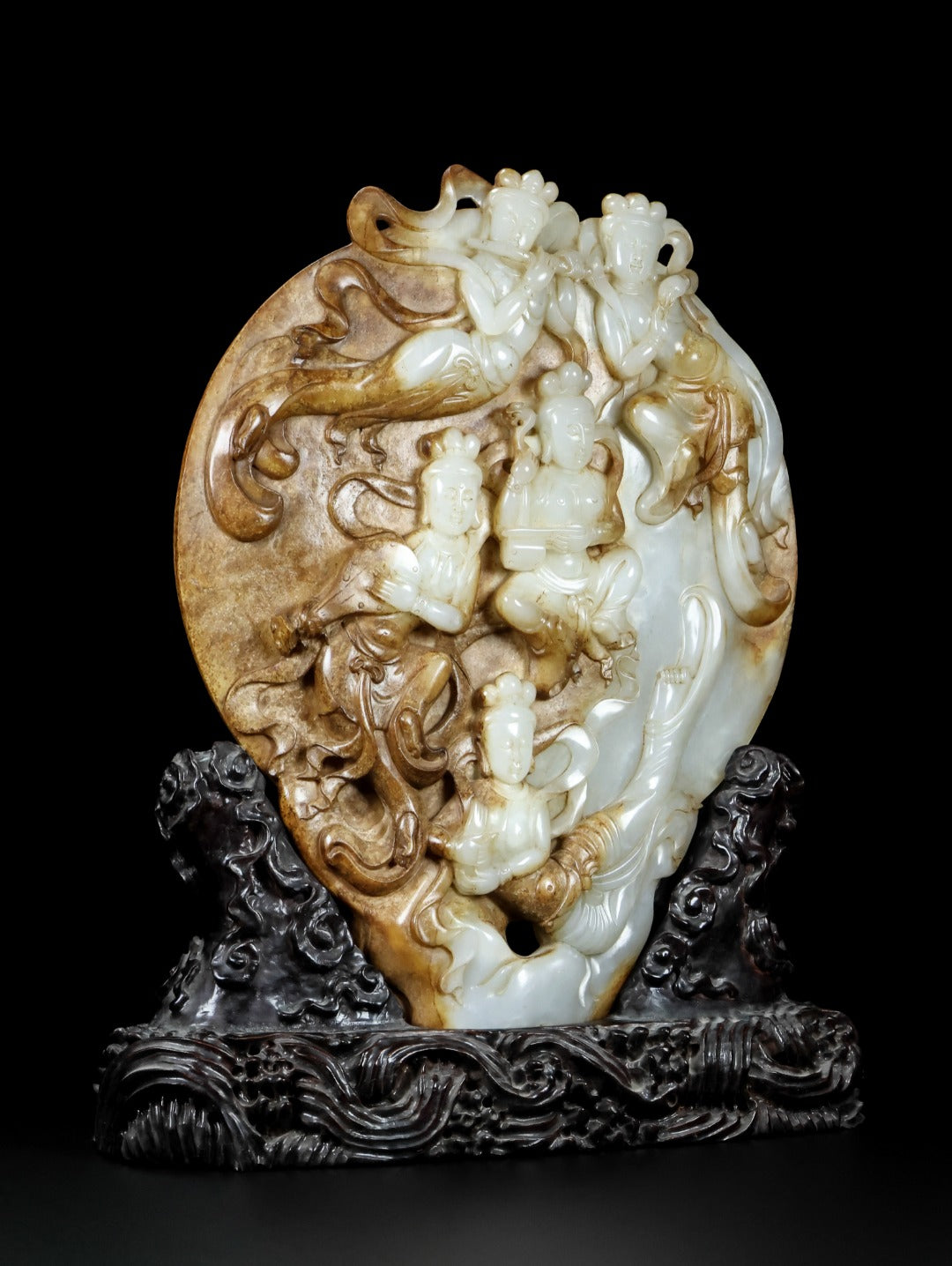 A0806 Superb Vintage Chinese Hetian Jade Carved Feitian Female Deity Statue