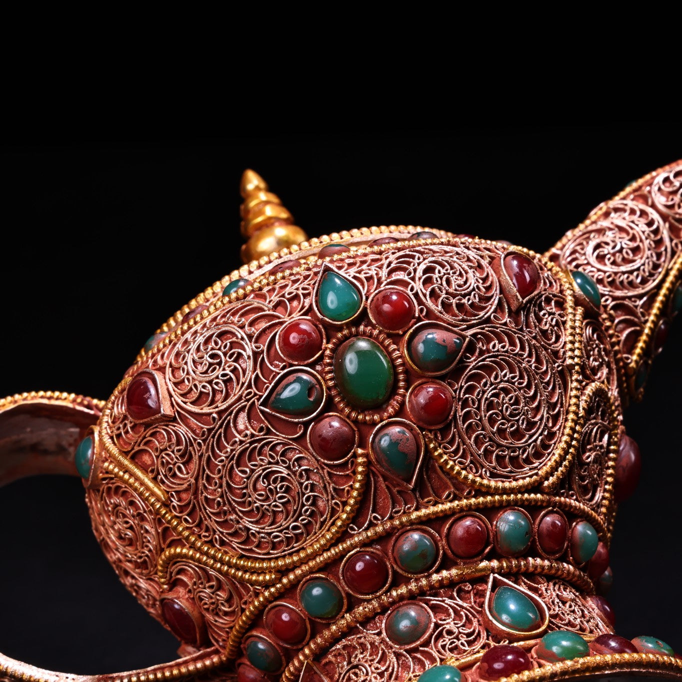 A0815 Vintage Tibetan Gilt Gold Silver Wires Inlay Gems Wine Pot